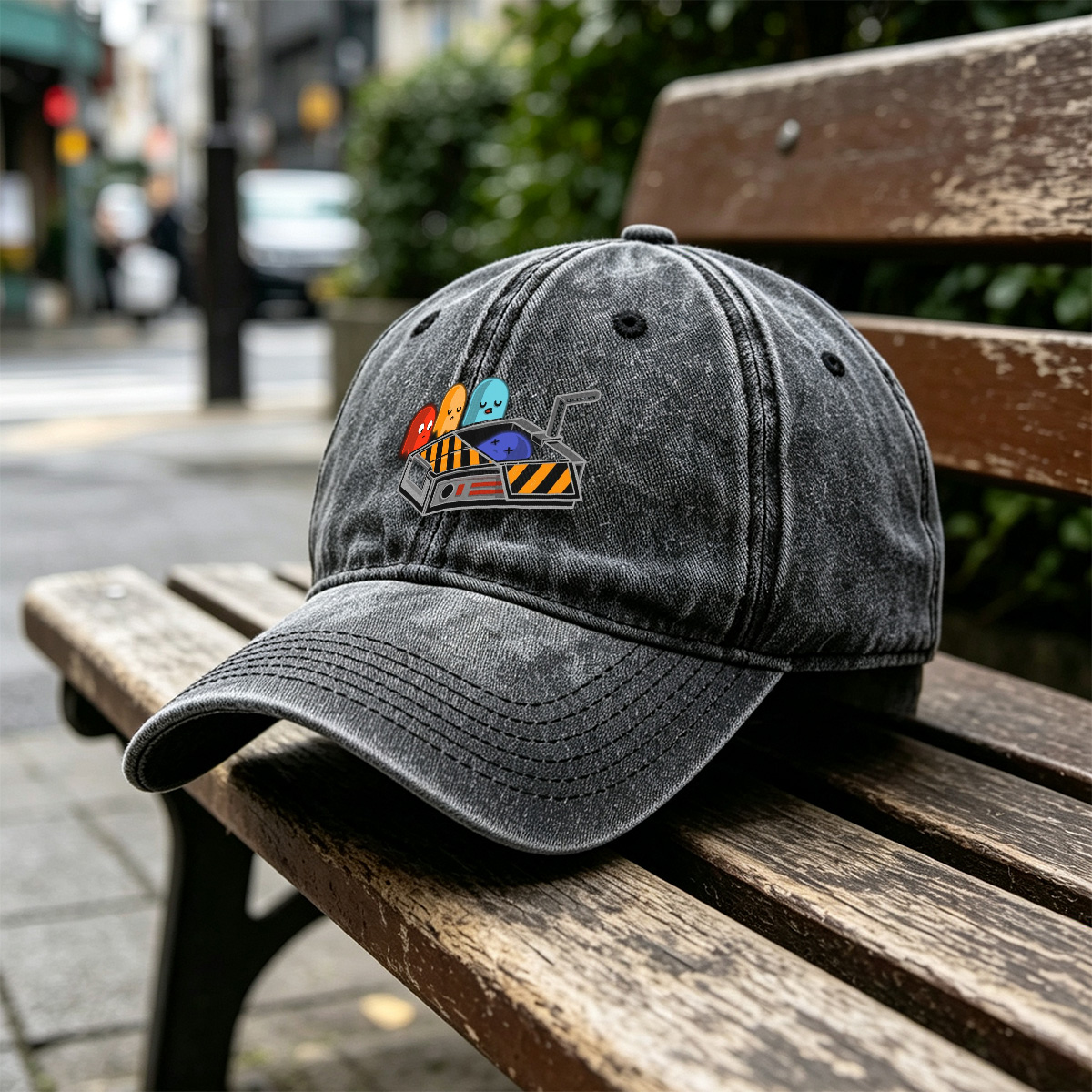 Pac-Man Ghosts in a Trap - Washed Denim - Baseball Cap