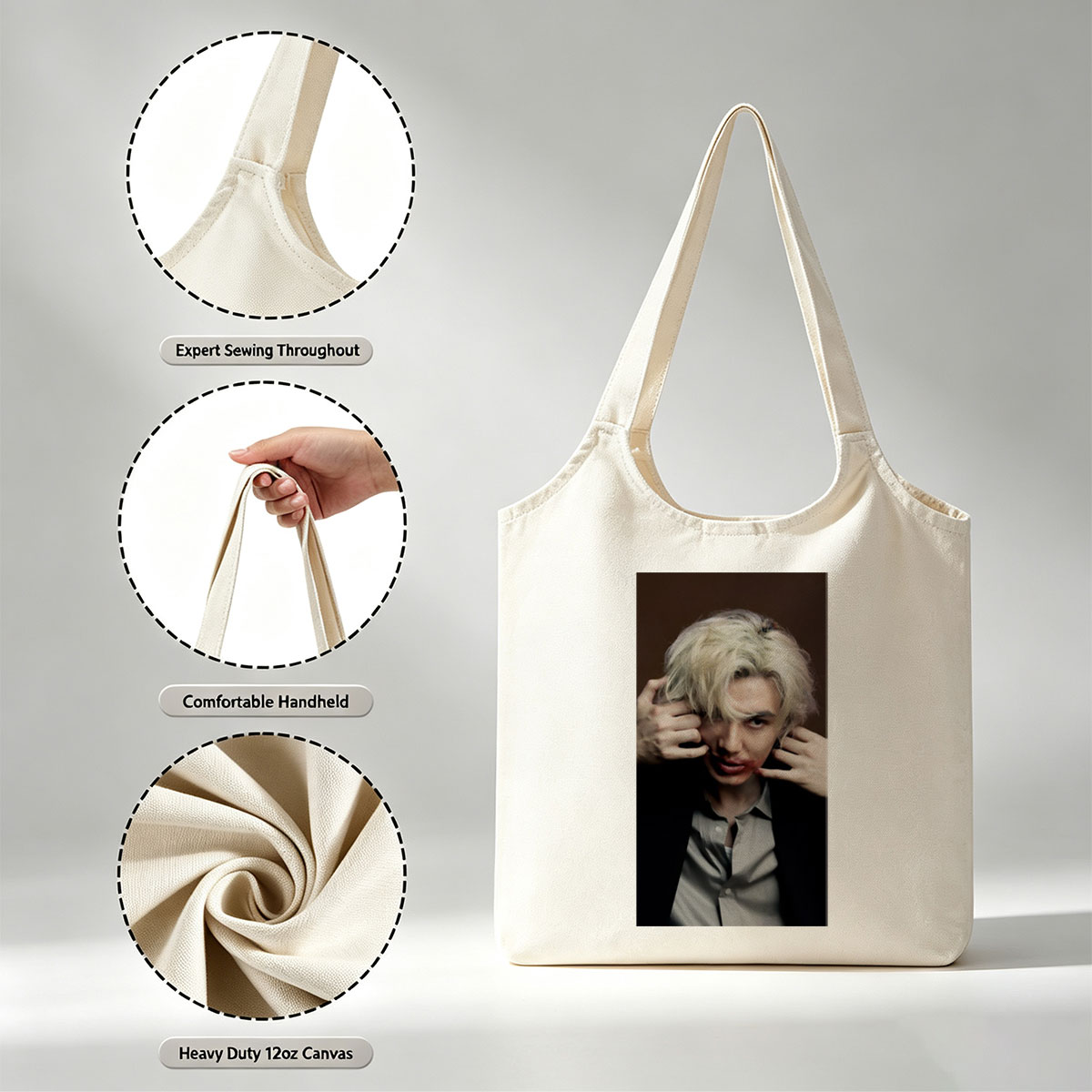 Lisa from BLACKPINK in a Dramatic Close-Up with Platinum Blonde Hair and Intense Expression - Canvas shoulder bags/