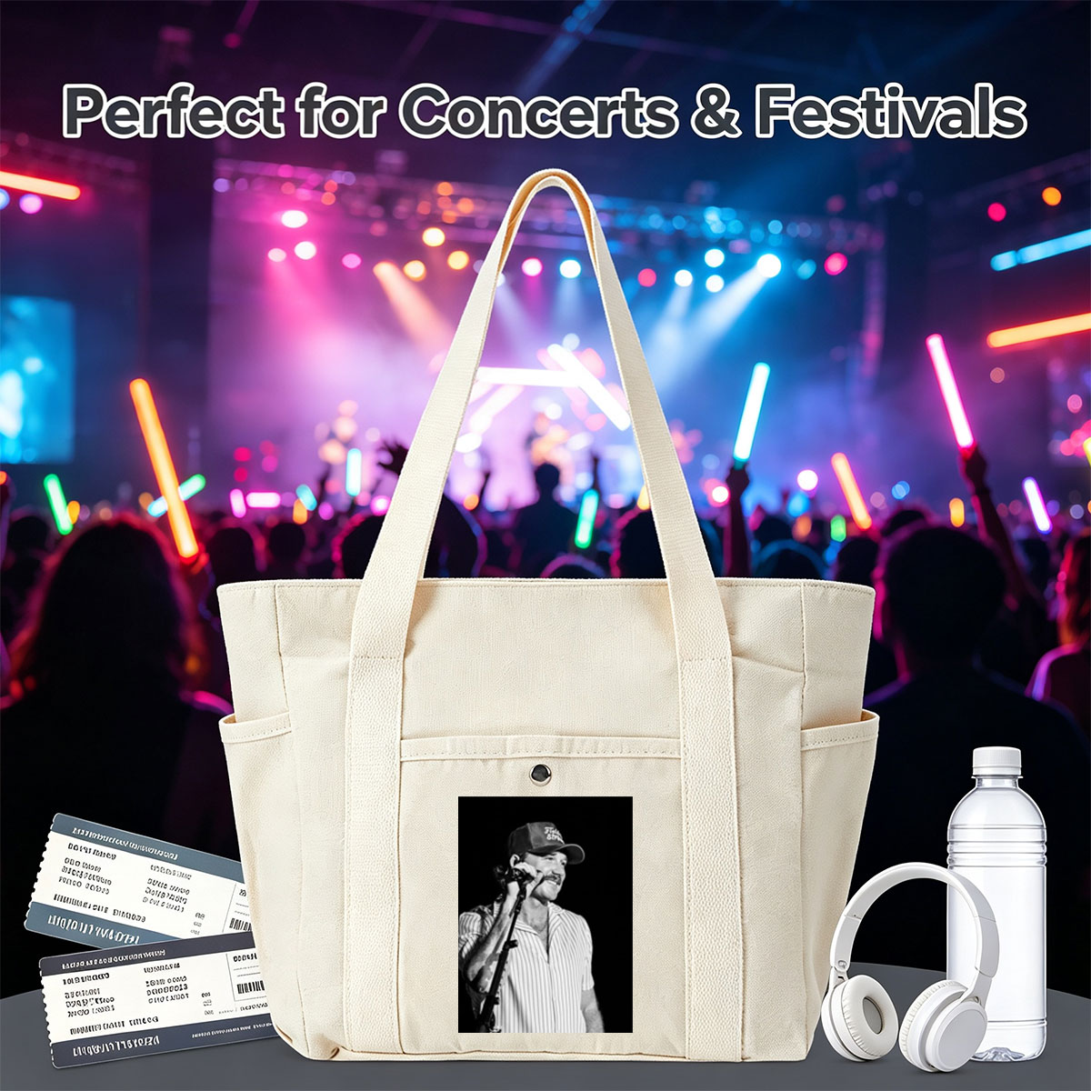 Ronnie Milsap Performing on Stage with Microphone in Black and White Photo - Multi-pocket bags