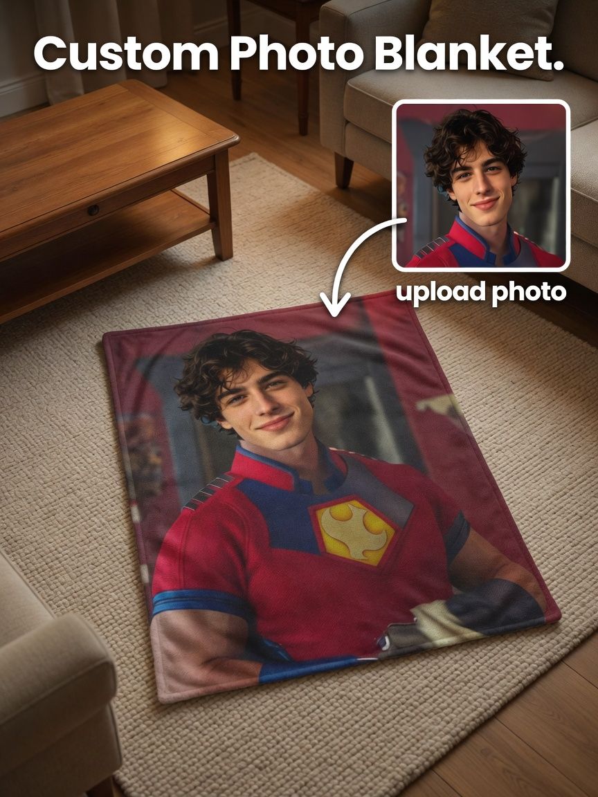 Custom Photo Portrait Flannel Fleece Blanket, Personalized Soft Anti-Pilling Throw for Couch Bed Travel Gift