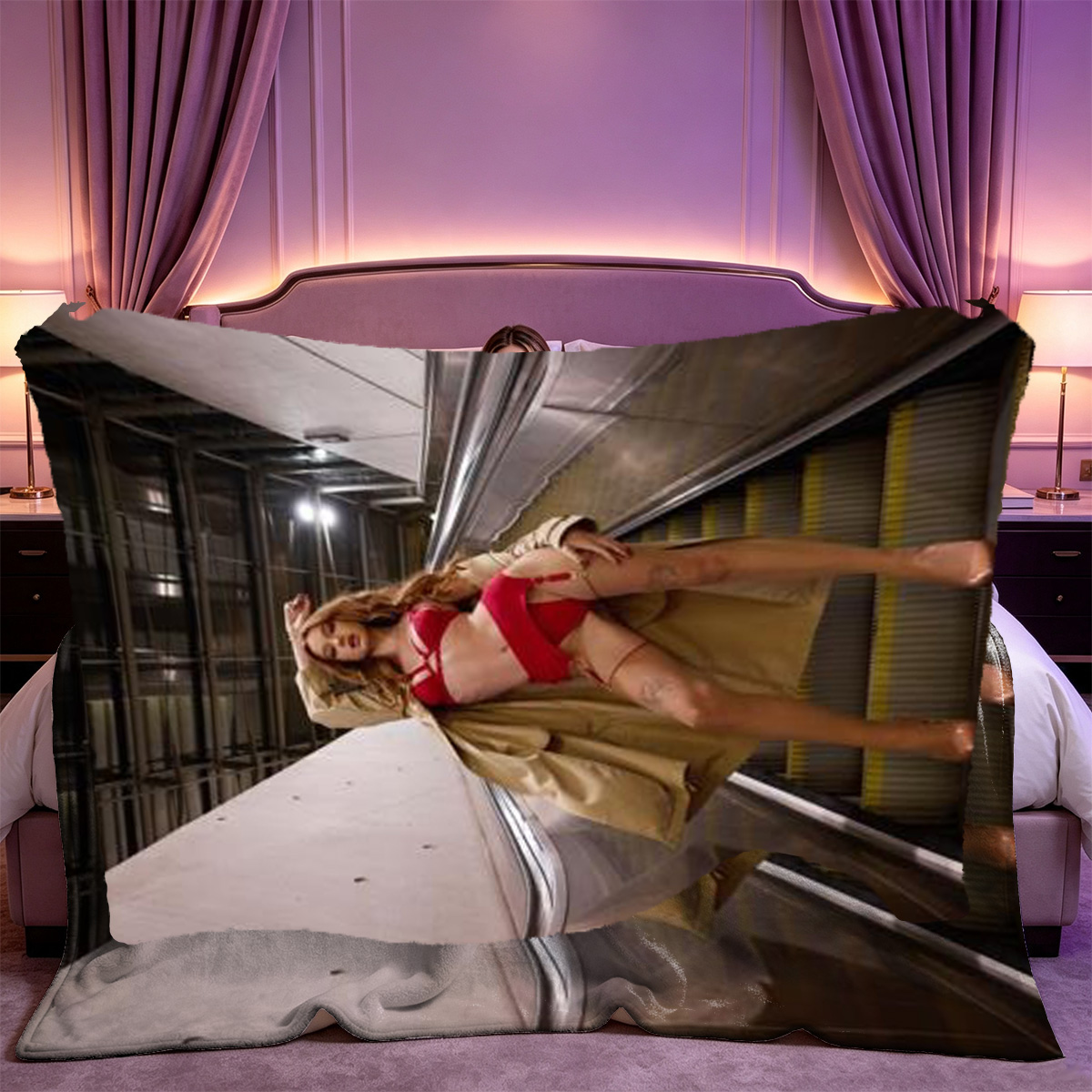 White Lingerie and Stockings on Golden Chair - Blanket