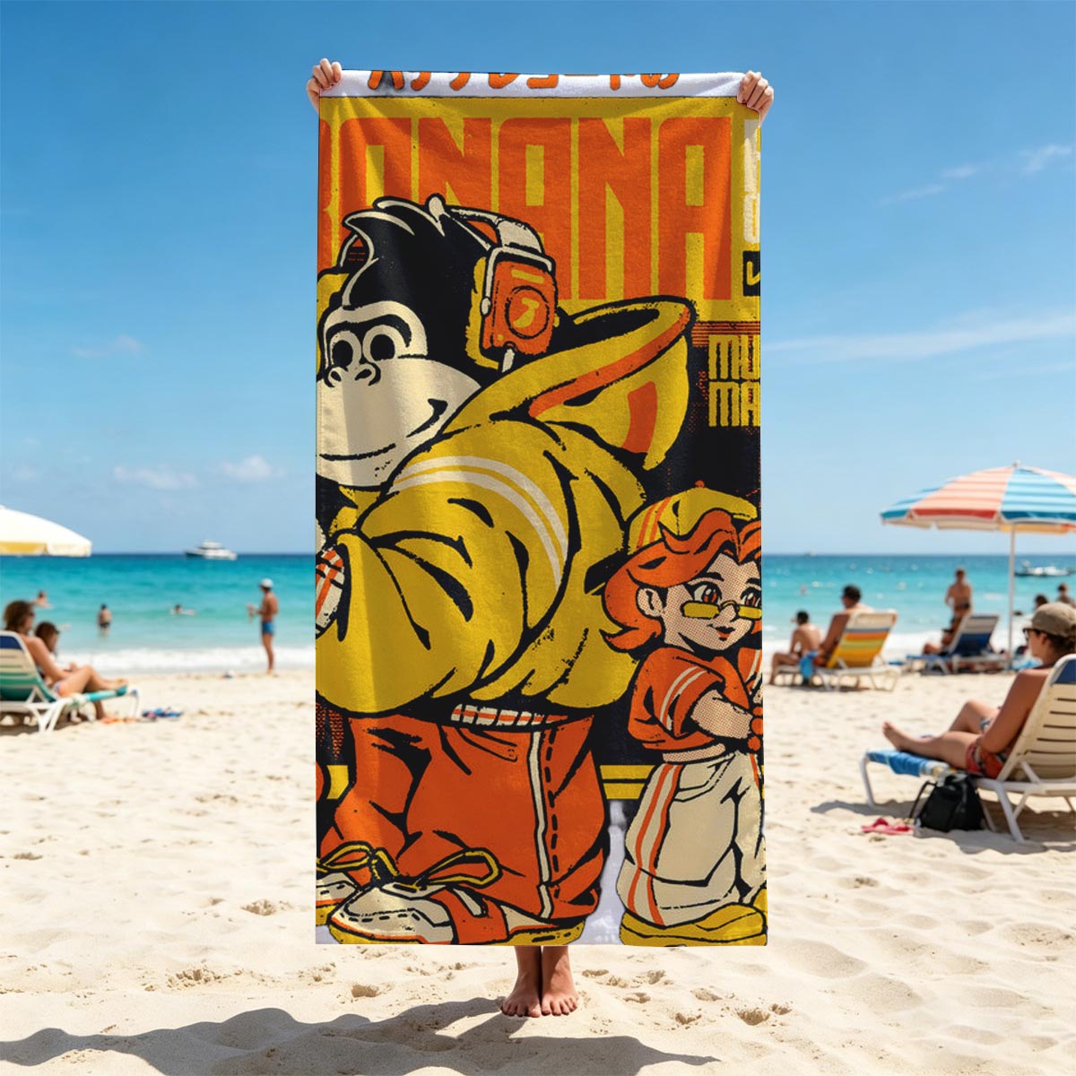 Banana Records: Monkey DJ and Girl with Vinyl, Music Matters 94'25' - Beach towels
