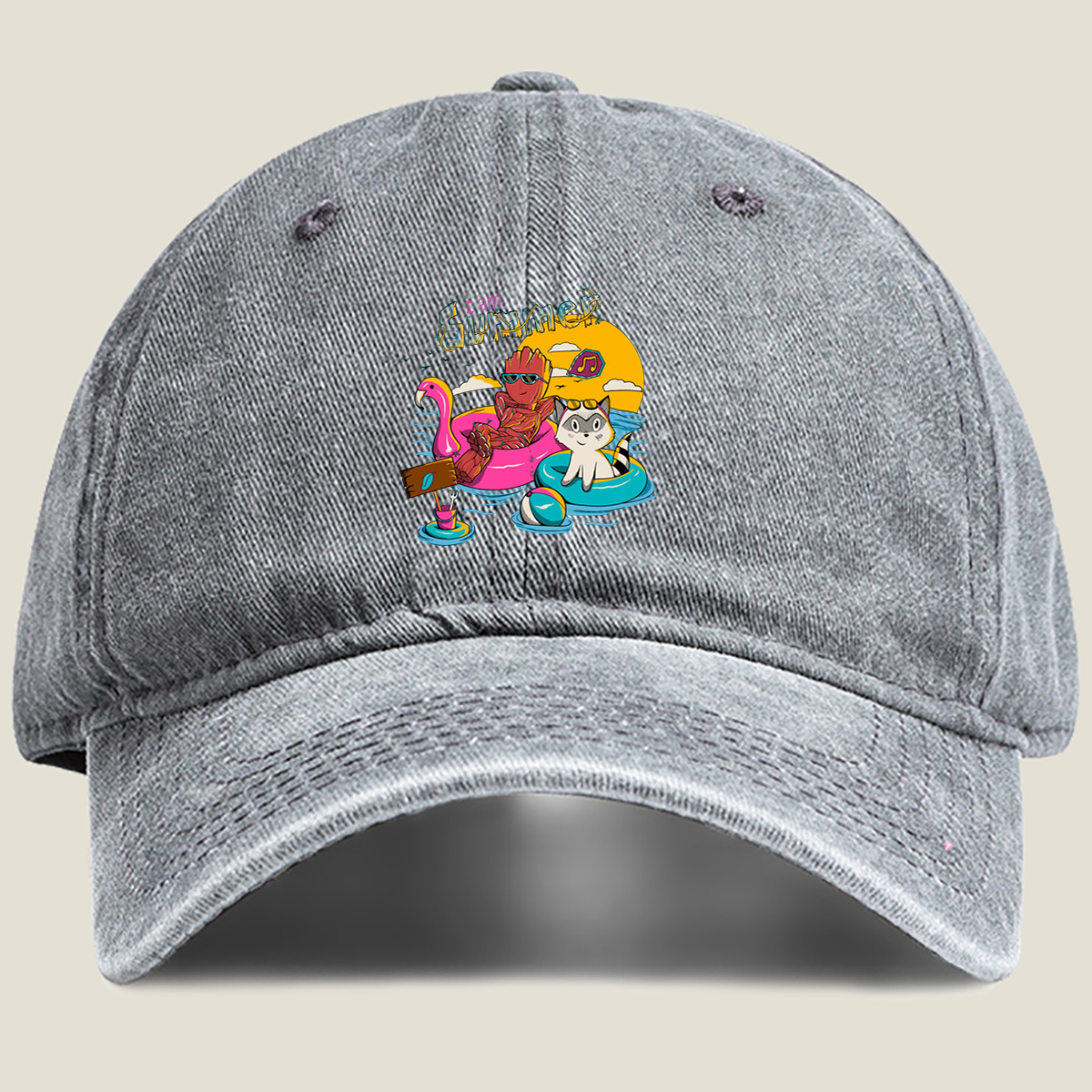 Guardians of the Galaxy: Groot and Rocket Summer Vibes - Washed Denim - Baseball Cap