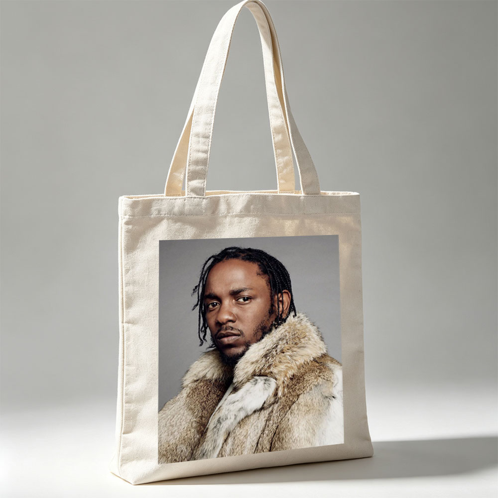 Kendrick Lamar in a Fur Coat Portrait with Intense Gaze and Braided Hair - Canvas tote bags