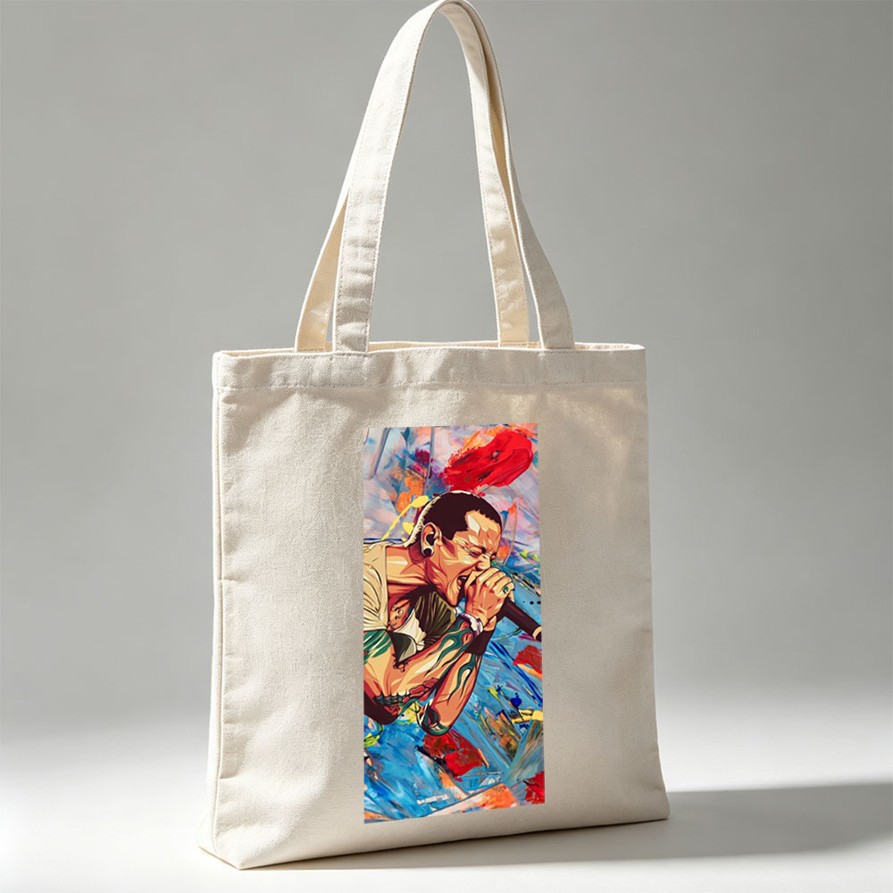 Chris Brown Singing into Microphone in Vibrant Abstract Art Style - Canvas tote bags