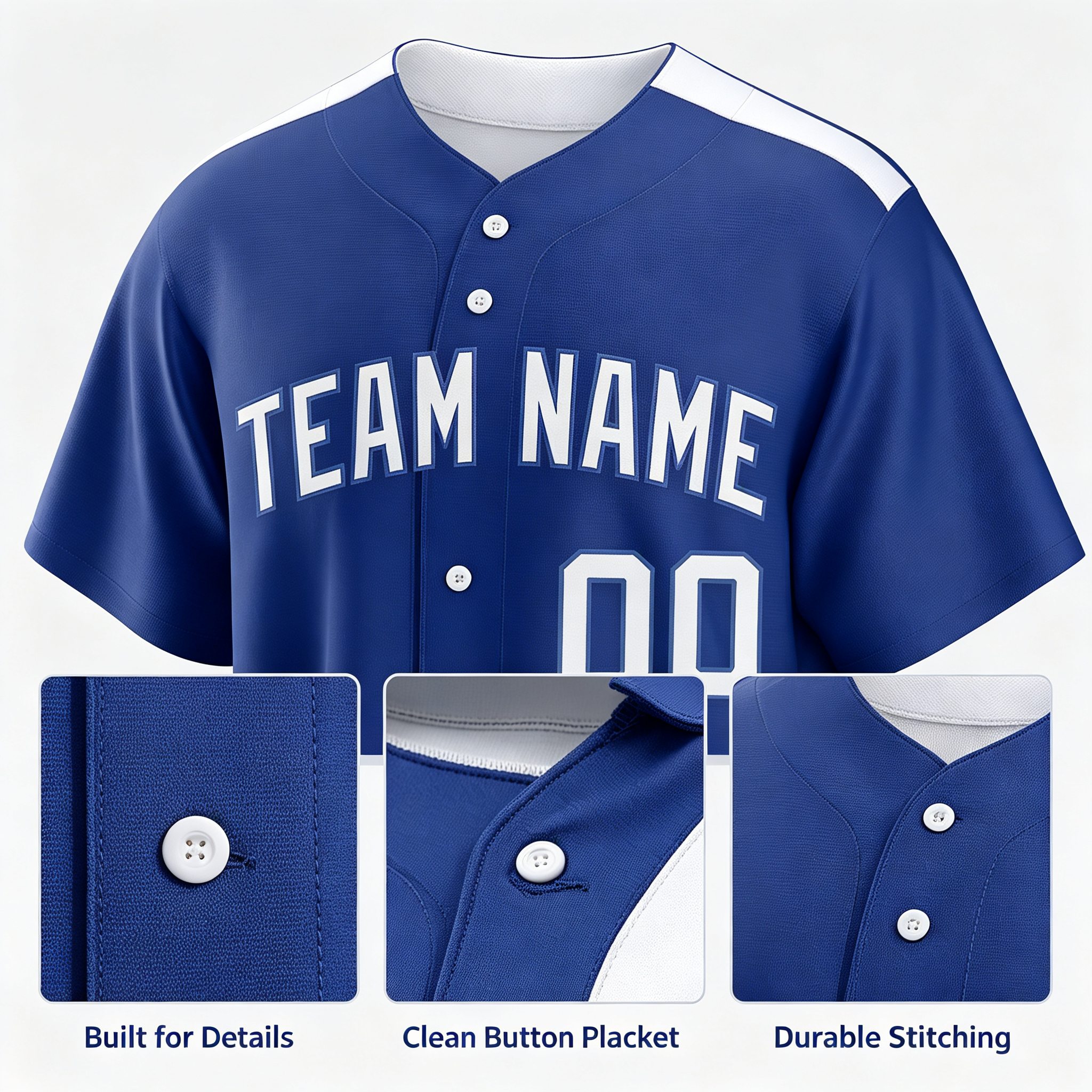 Custom Printed Chicago Vintage Bear Style Baseball Jersey Royal Blue Short Sleeve Button Down Shirt for Men and Women