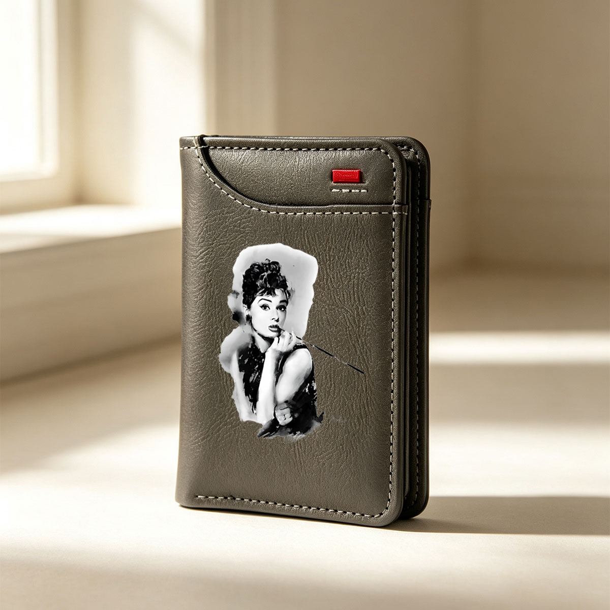 Audrey Hepburn in Classic Black and White Portrait - Vertical Style Wallet