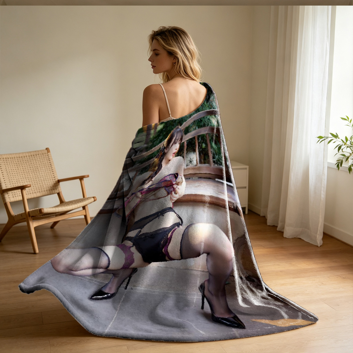 MetArtX model in leopard print lingerie posing on bed - Blanket