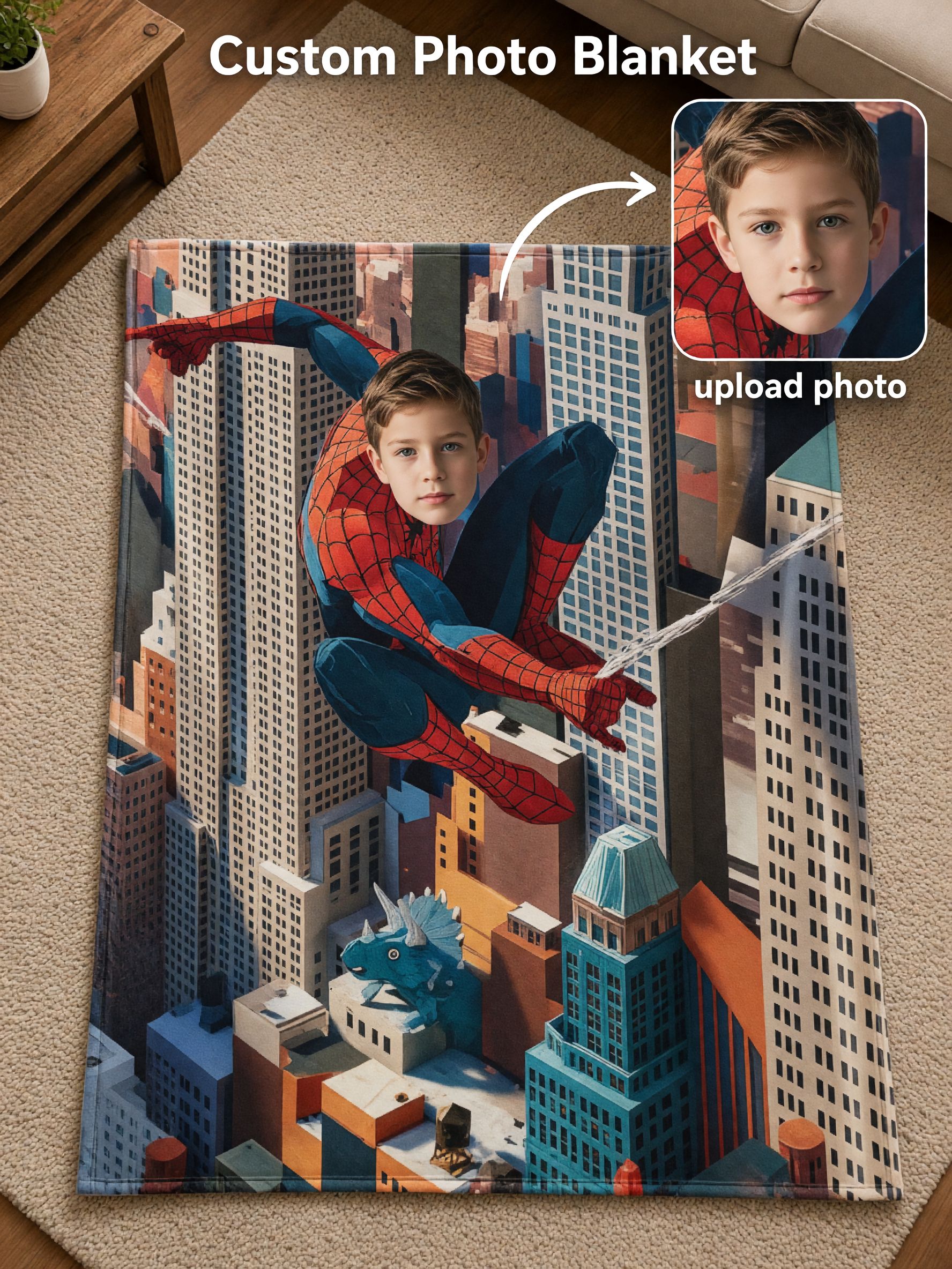 Personalized Superhero Photo Blanket Custom Face Flannel Fleece Throw for Kids and Fans Ideal Unique Birthday Gift