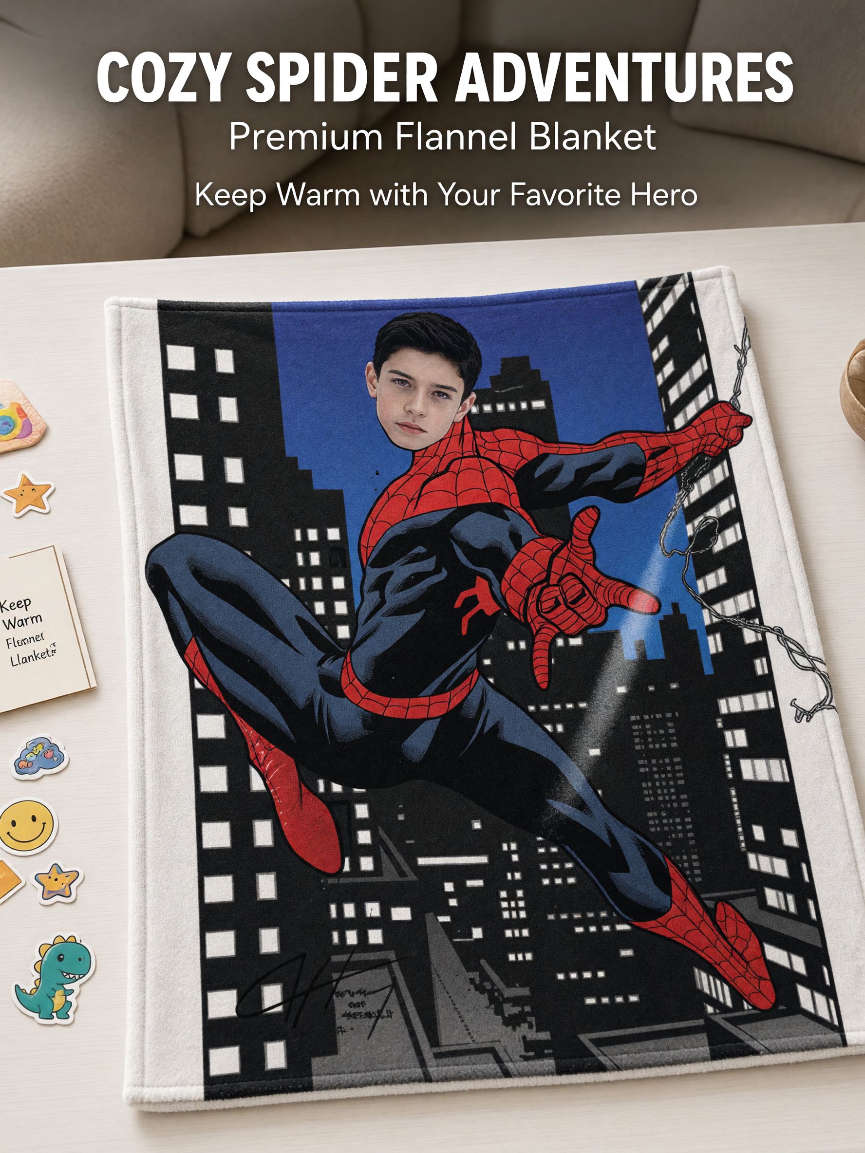 Personalized Superhero Custom Photo Flannel Throw Blanket Soft Comic Face Art Cozy Fleece Bed Sofa Blanket Unique Gift