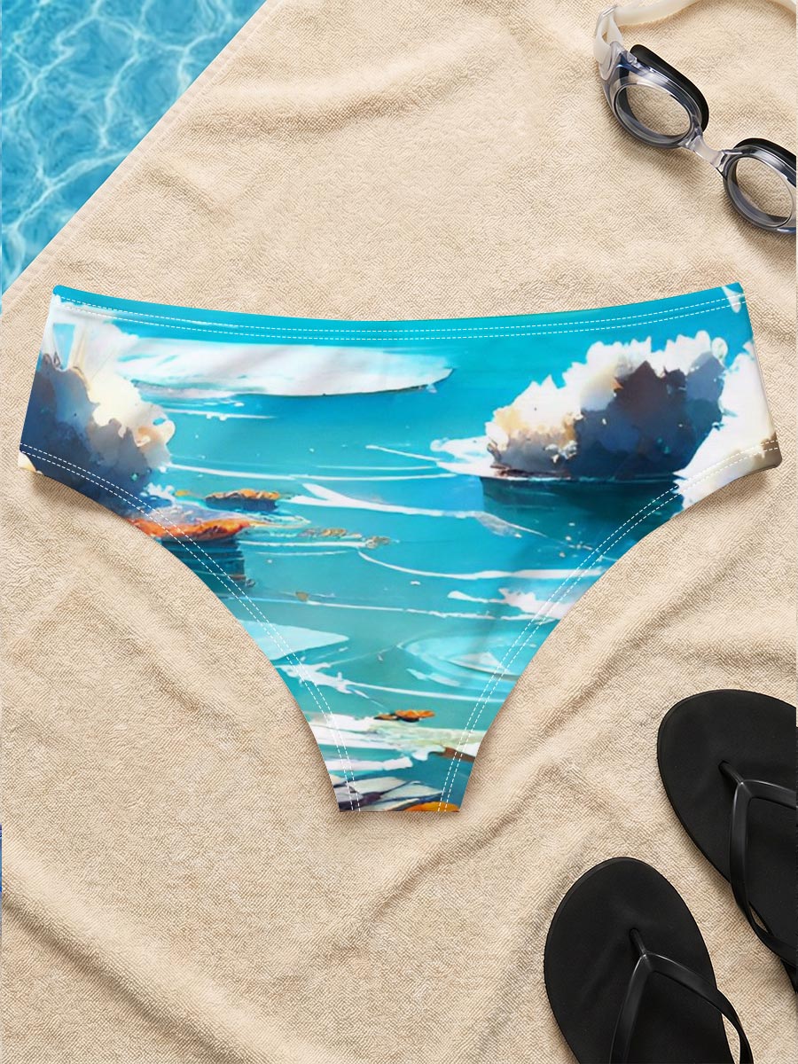 Crystal Clear Ocean with Shells and Sailboat -  Men's swim trunks