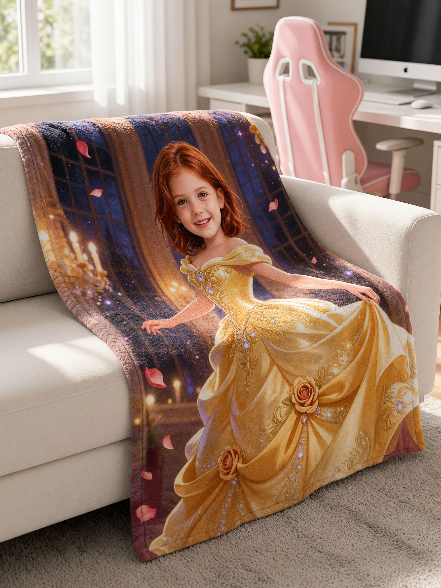 Custom Face Photo Princess Blanket, Personalized Flannel Throw, Ultra Soft Cozy Keepsake Gift for Girls