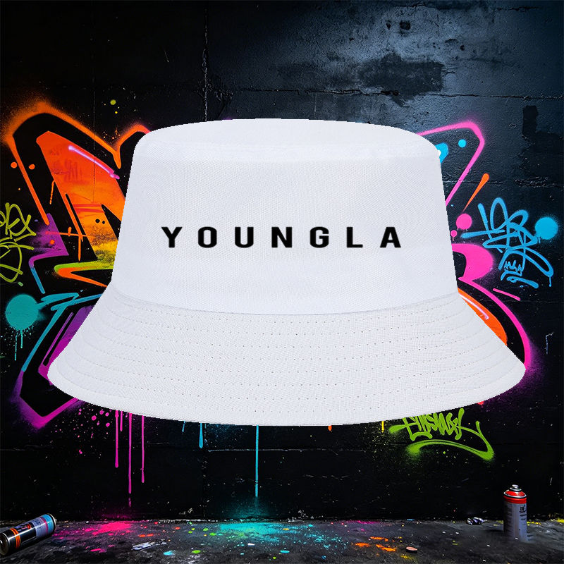 Unisex Bucket Hat with YOUNGLA Letter Print Design - Classic Cotton Sun Protection Hat for Outdoor Activities, Travel, and Casual Wear - Suitable for Men and Women, Perfect for Beach, Hiking, and Daily Use