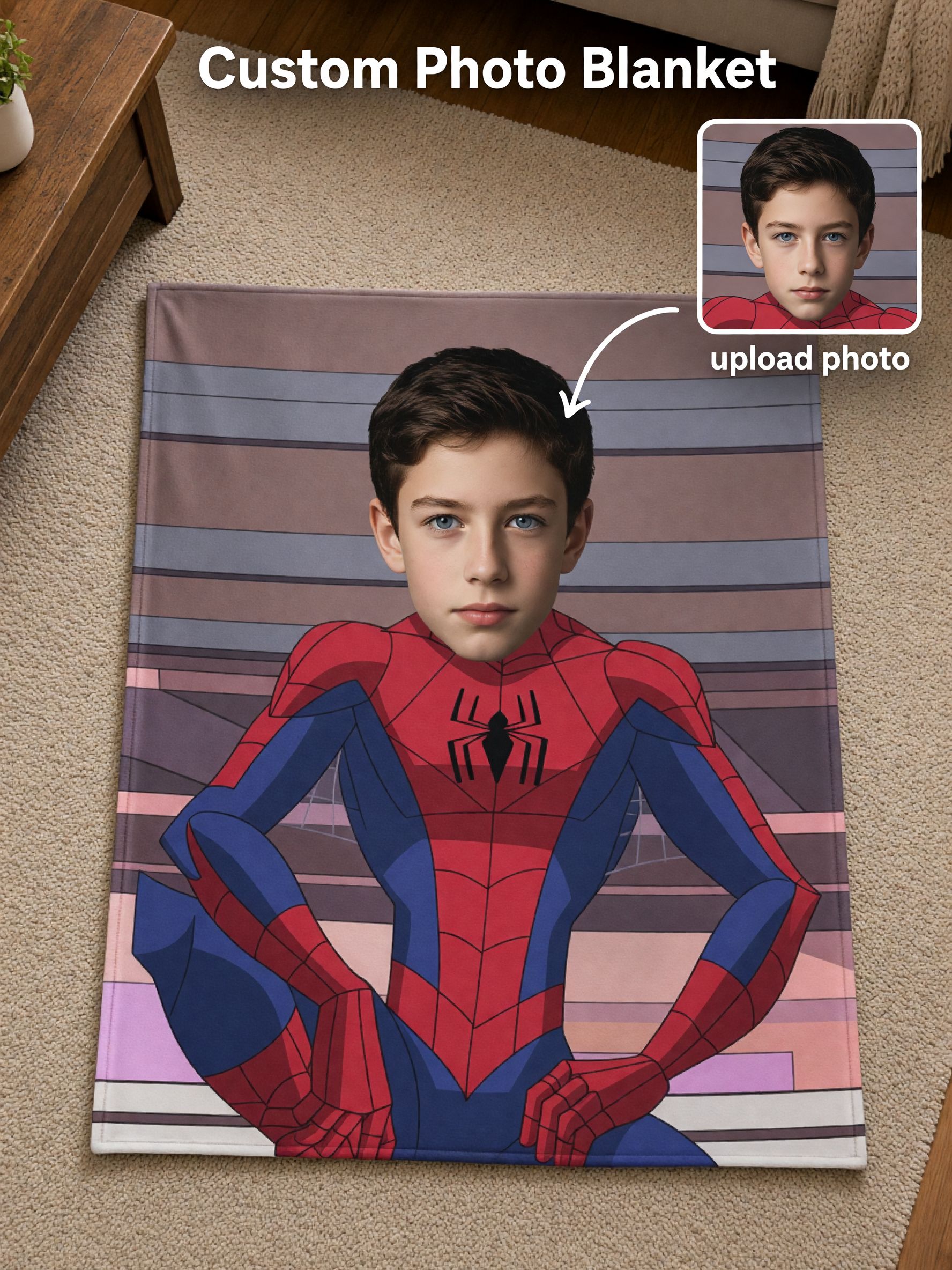 Personalized Photo Face Superhero Flannel Blanket Ultra Soft Cozy Fleece Throw for Kids and Adults Custom Hero Gift