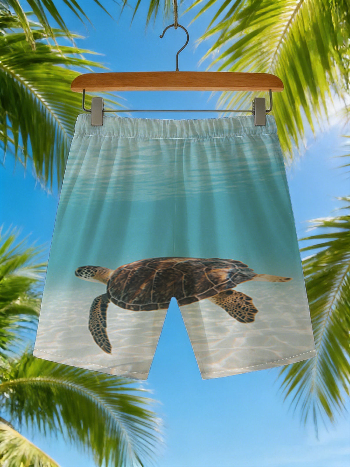 Sea Turtle Swimming in Clear Blue Water -  Beach shorts