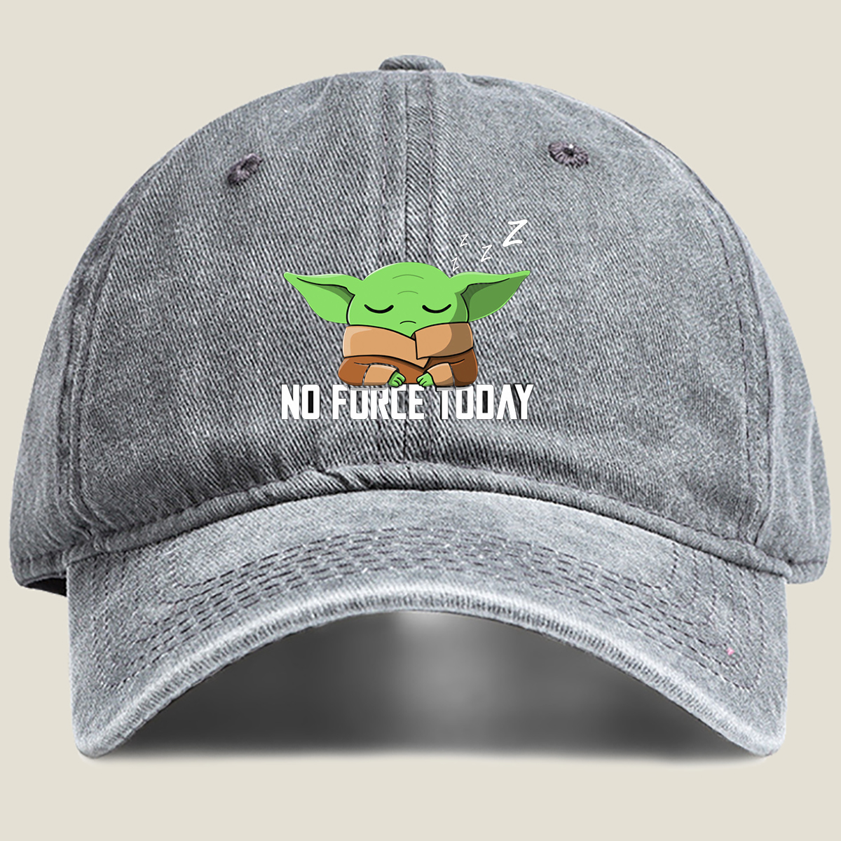 Baby Yoda Sleeping - No Force Today - Washed Denim - Baseball Cap