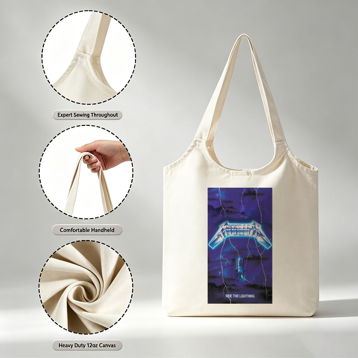Metallica Electric Chair Lightning Storm Ride the Lightning Album Cover - Canvas shoulder bags/