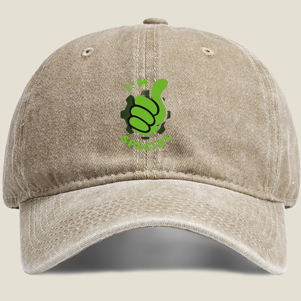 I'm Special - Green Thumbs Up Logo - Washed Denim - Baseball Cap