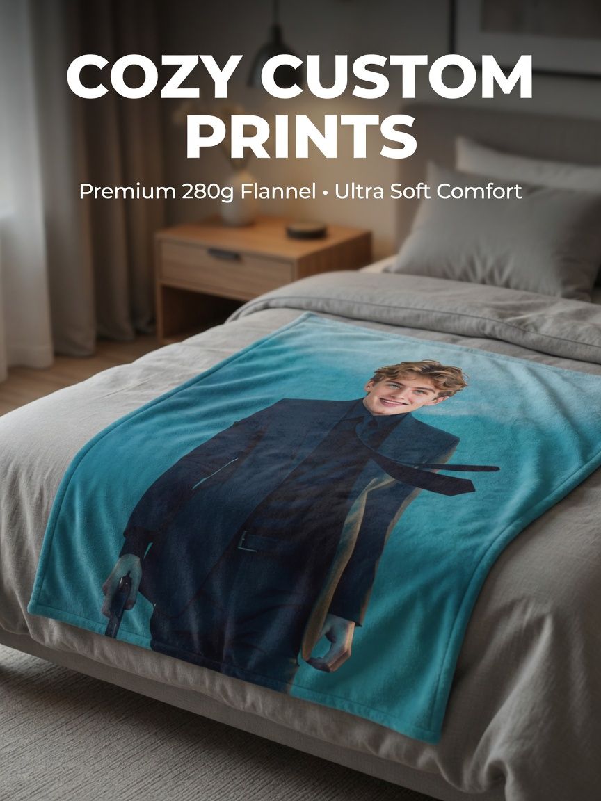 Custom Photo Blanket Personalized Face Flannel Fleece Throw Soft Anti-Pilling Keepsake Gift for Bed Sofa and Travel