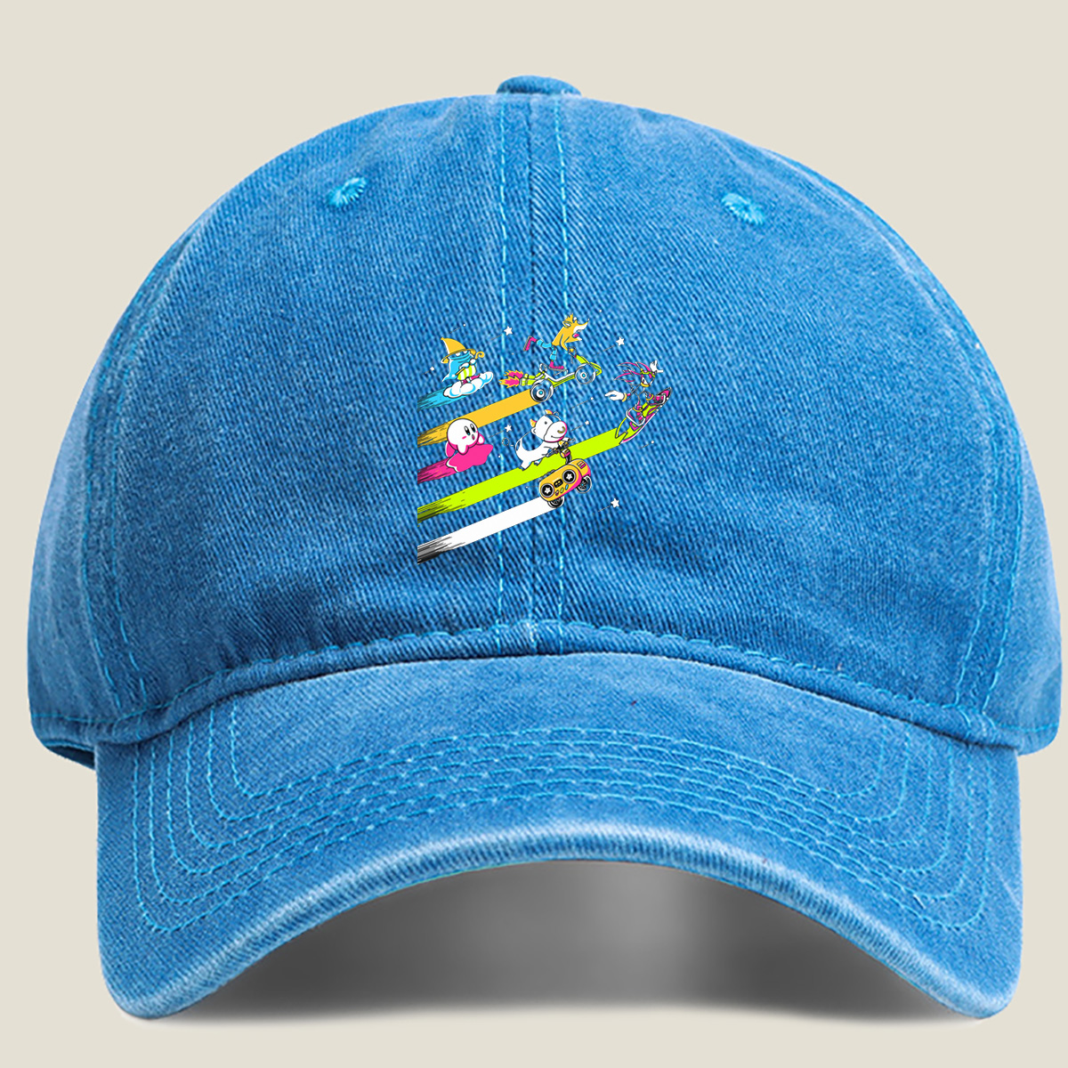 Sonic, Kirby, and Friends Racing Through Space - Washed Denim - Baseball Cap