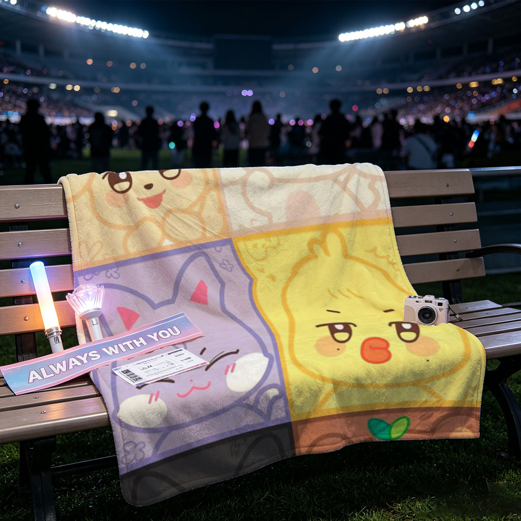 Cute Animal Characters Grid Featuring Kawaii Cartoon Animals in Colorful Squares - Blankets