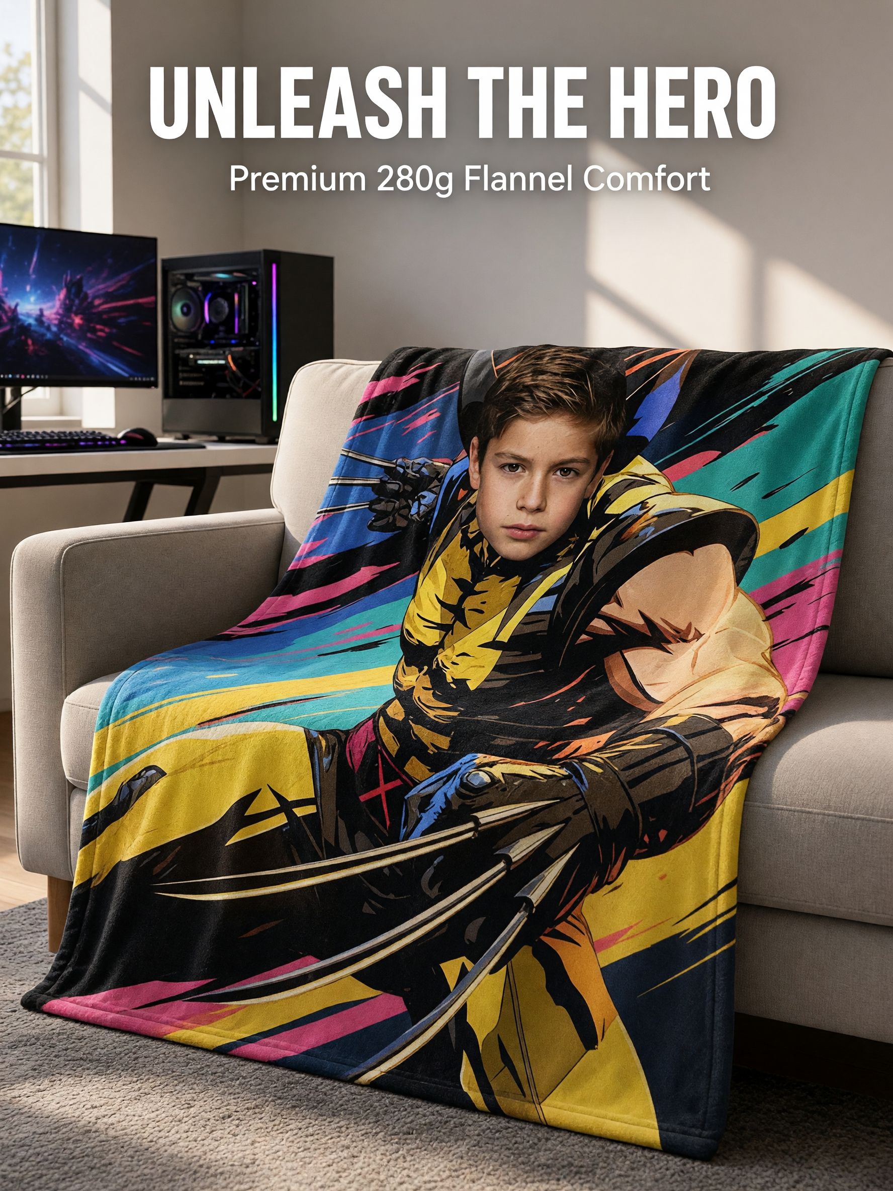 Custom Face Superhero Flannel Blanket Ultra Soft Plush Comic Portrait Throw Ideal Personalized Birthday Gift for Boys