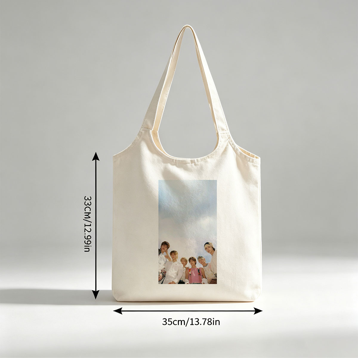 TXT Members Standing Together Under a Bright Sky in Casual Outfits - Canvas shoulder bags/