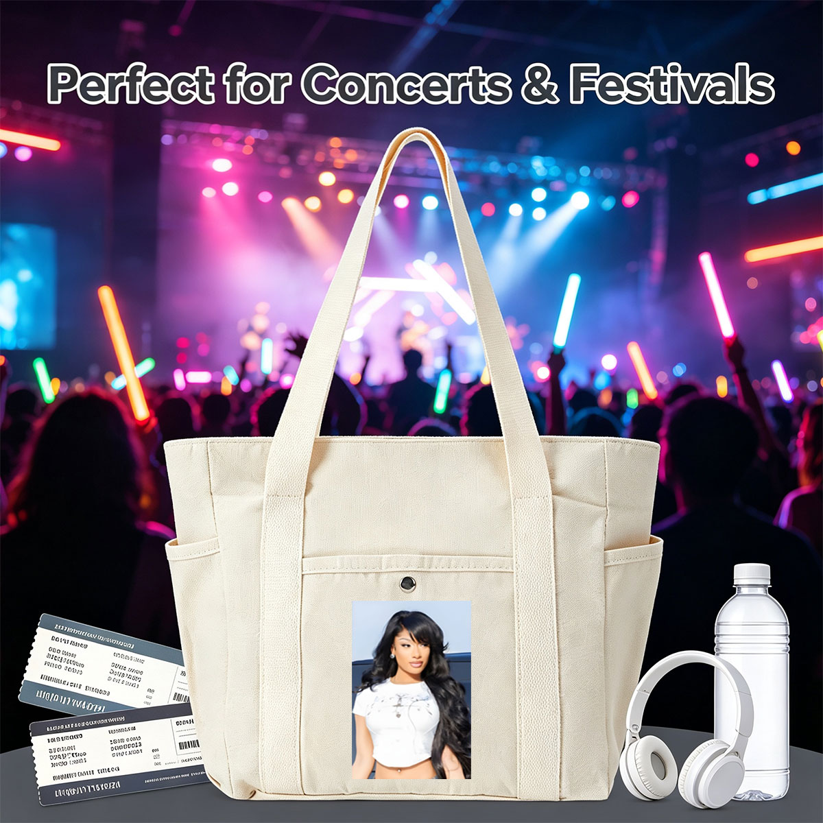 Nicki Minaj in a Stylish White Crop Top with Long Black Hair and Bold Makeup - Multi-pocket bags