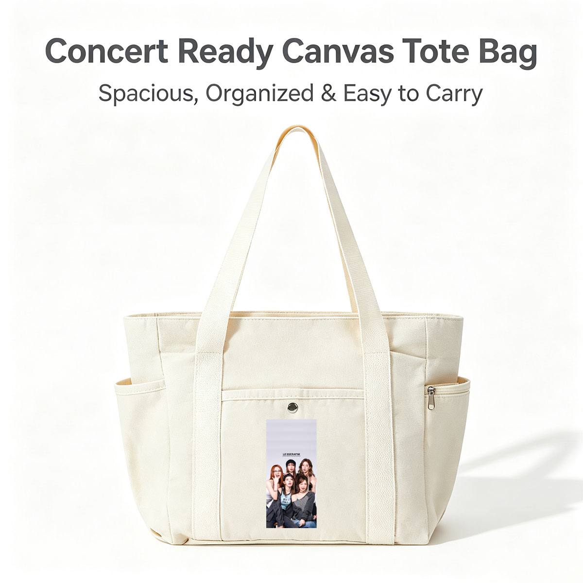 LE SSERAFIM Group Photo with Members in Casual Outfits and Playful Poses - Multi-pocket bags