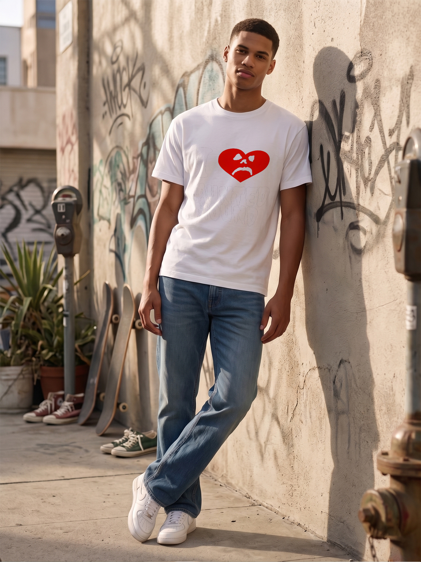 Men's Printed T-Shirt I Heart Haunted Mound Ghost Face Design Casual Round Neck Summer Lightweight Breathable Short Sleeve Tee for Halloween Fans and Horror Enthusiasts