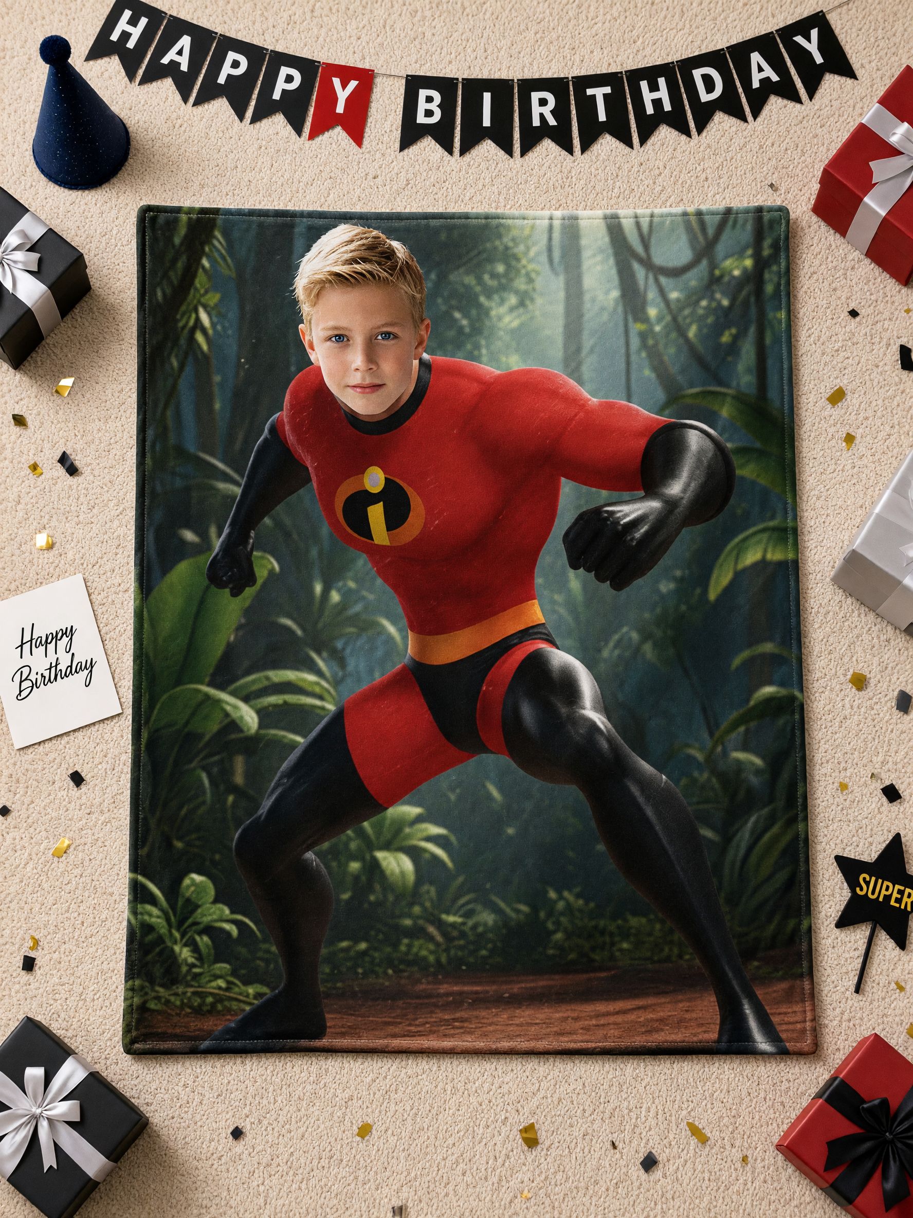 Custom Face Superhero Flannel Blanket, Personalized Photo Plush Throw for Couch and Bed, Cozy Skin-Friendly Gift
