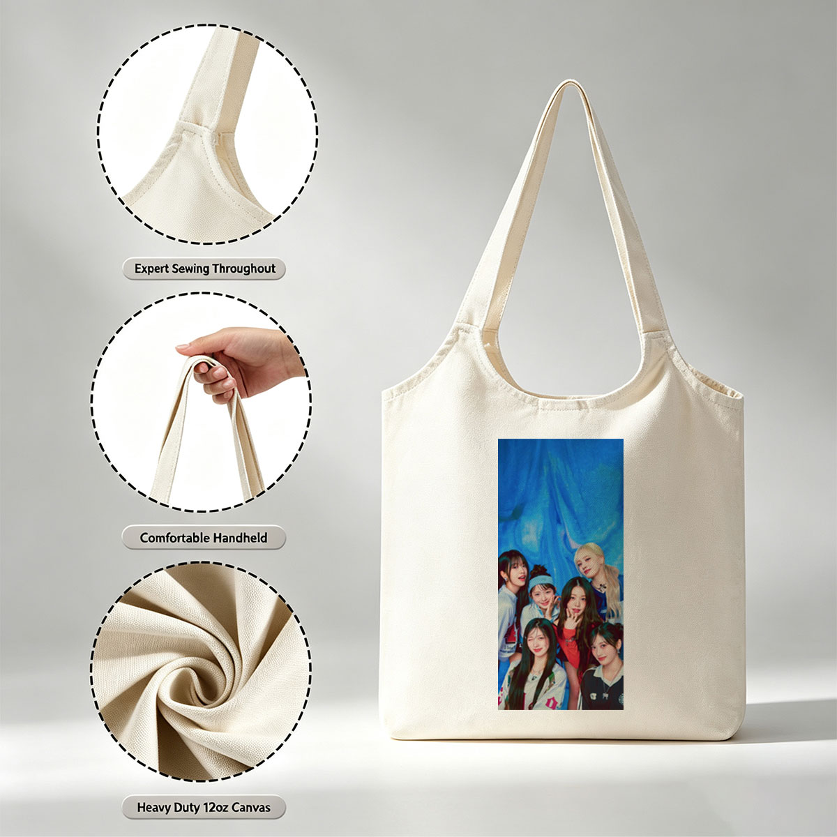IVE Group Photo with Blue Background and Casual Outfits - Canvas shoulder bags/