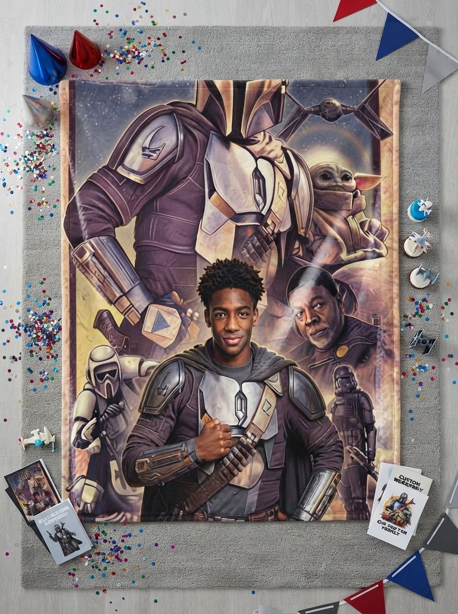 Custom Photo Face Blanket Personalized Sci-Fi Warrior Flannel Throw Blanket Ultra Soft Cozy Skin Friendly Bed Couch