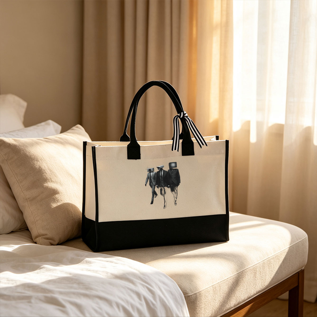 Three Men in Suits with Camera and TV Heads - Canvas patchwork gift tote bag