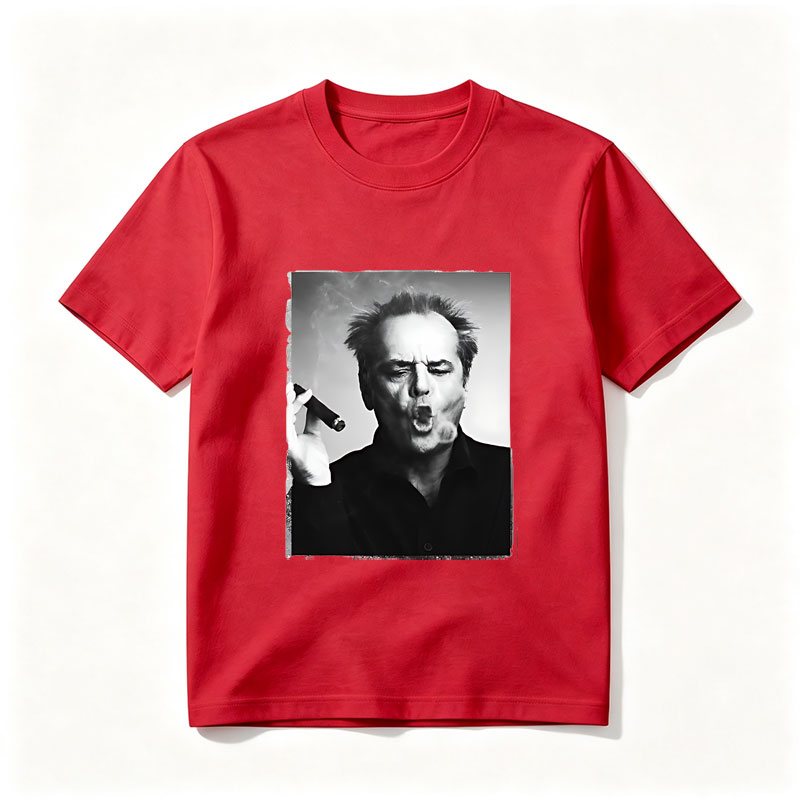 Jack Nicholson smoking a cigar, intense expression, black and white portrait - Tee