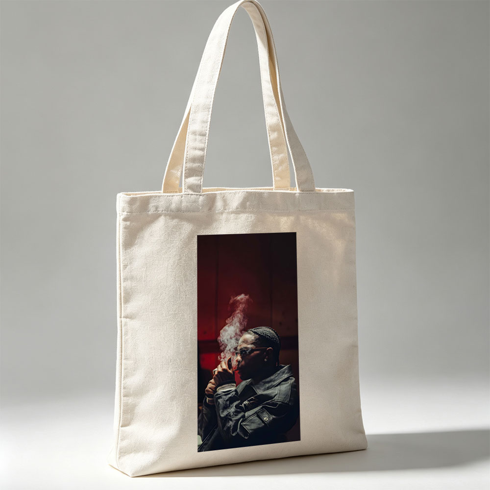 Lil Durk Smoking Cigar in Dark Leather Jacket with Smoke Rising - Canvas tote bags