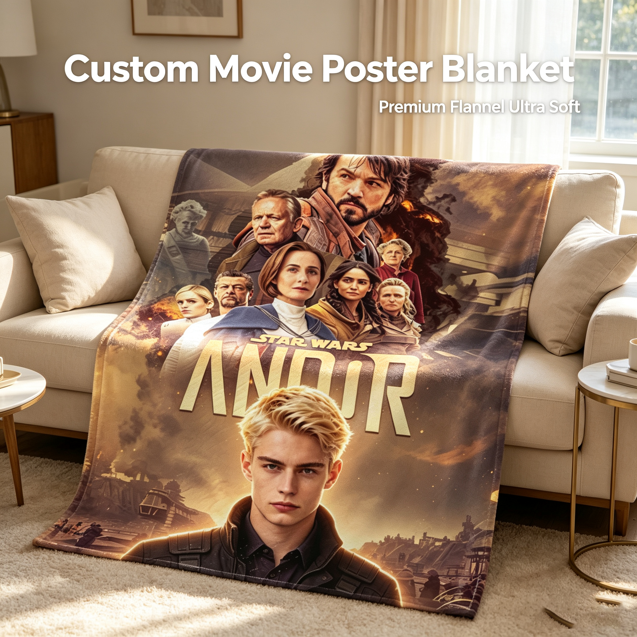 Custom Face Blanket Star Wars Andor Flannel Blanket Perfect for Fans of the Series Ideal for Couch Watching or as a Thoughtful Gift or Giveaway