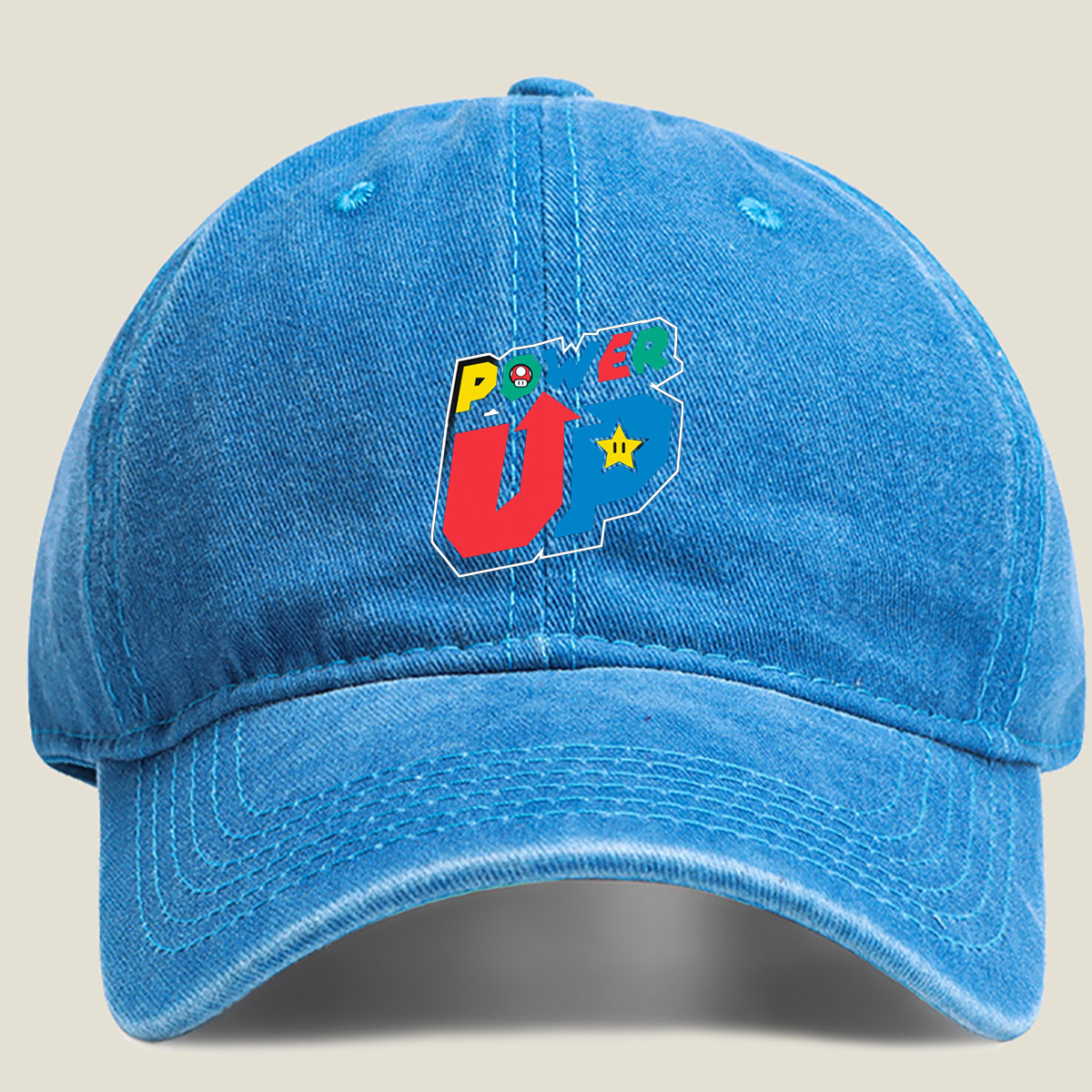 Power Up - Mario & Star - Washed Denim - Baseball Cap