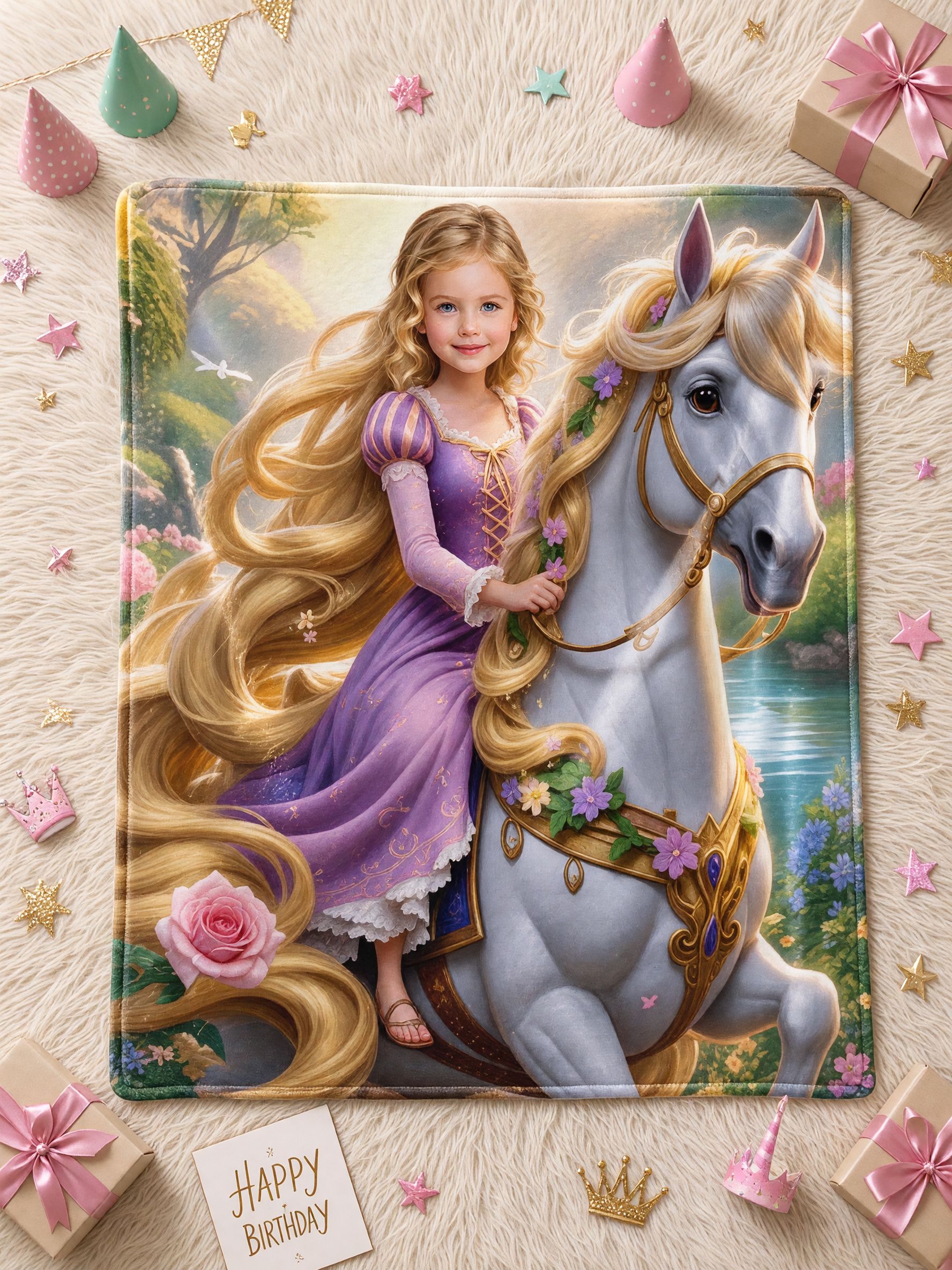 Personalized Face Photo Blanket Fairy Tale Princess on Horse Design Ultra Soft Flannel Throw Ideal Personalized Gift