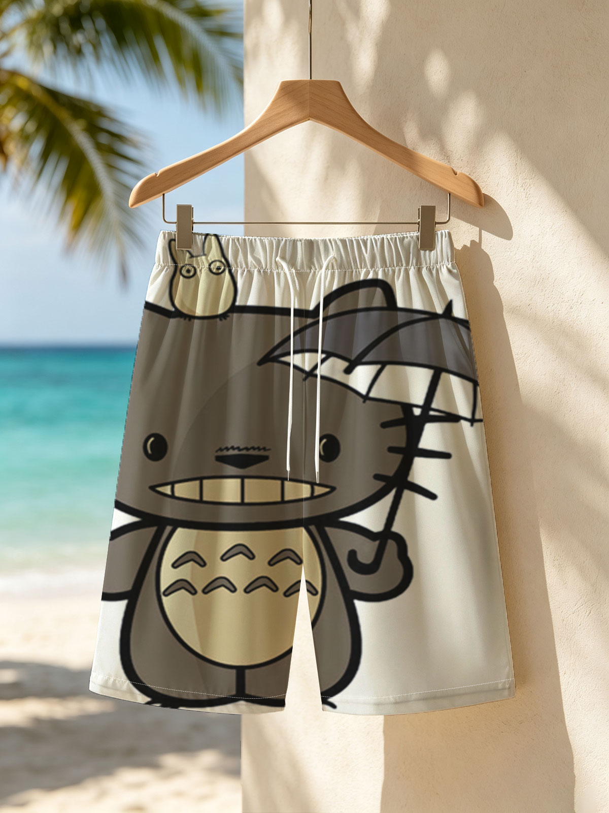 Totoro Holding Umbrella with Small Totoro on Head -  Beach shorts