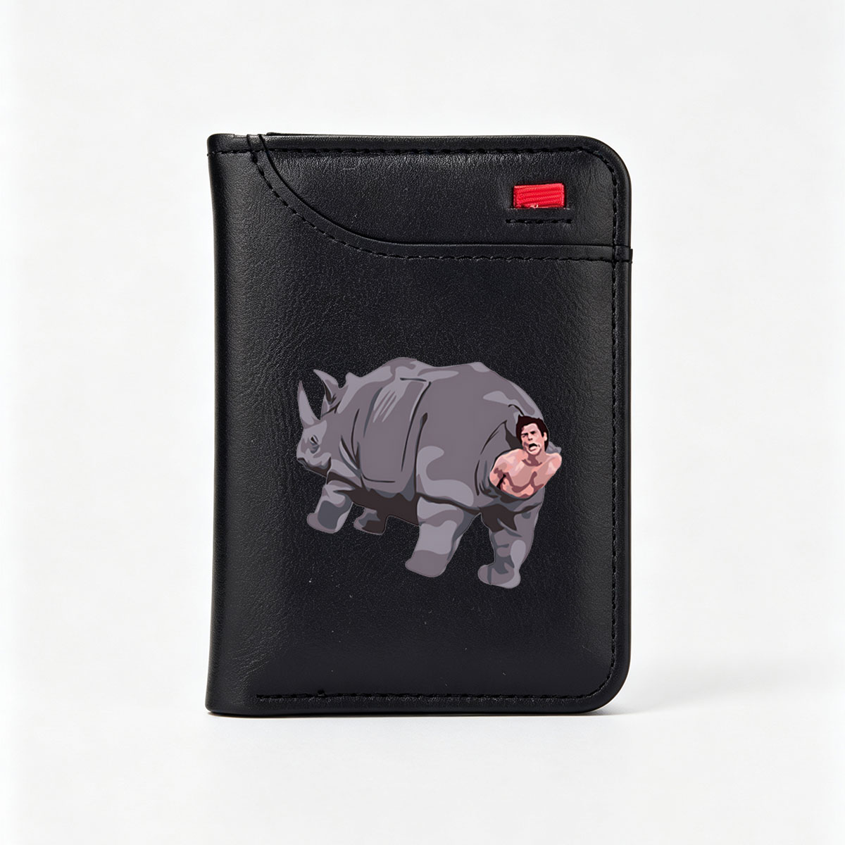 Man Emerging from Rhino's Back - Vertical Style Wallet