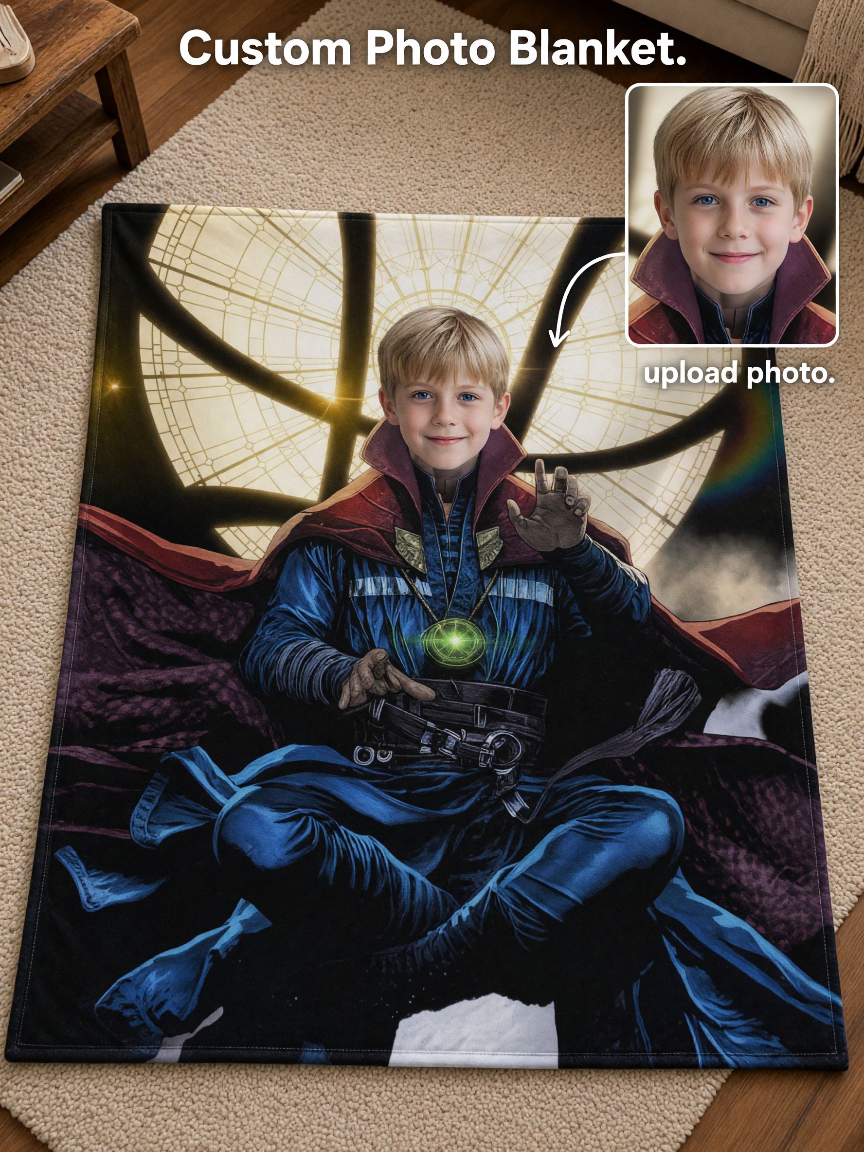 Custom Face Blanket Personalized Superhero Photo Throw, Ultra Soft Flannel Fleece Warm Bed Blanket Cozy Keepsake Gift
