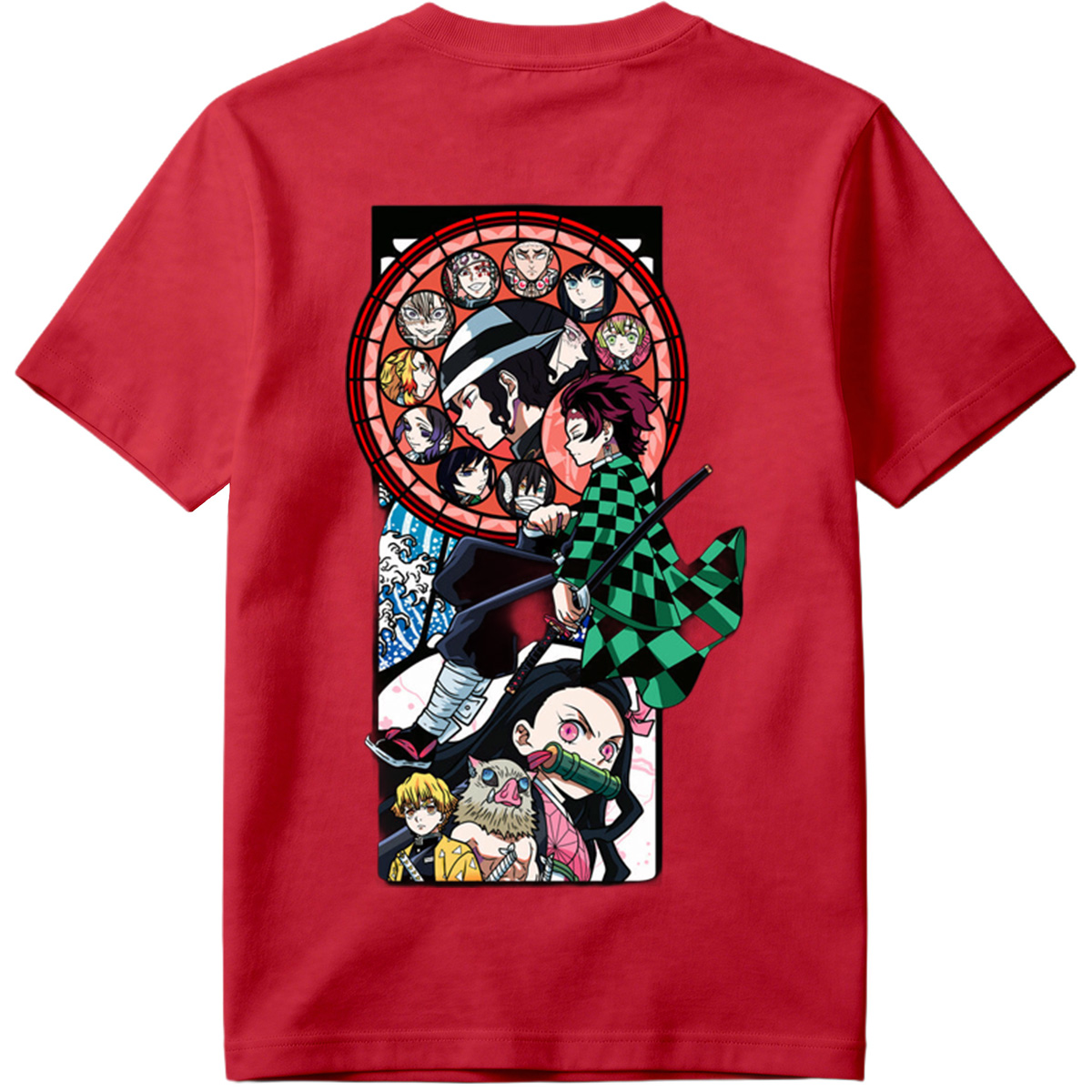 Demon Slayer: Kimetsu no Yaiba - Tanjiro, Zenitsu, Inosuke, and Hashira Characters in Stained Glass Art Style - Tee