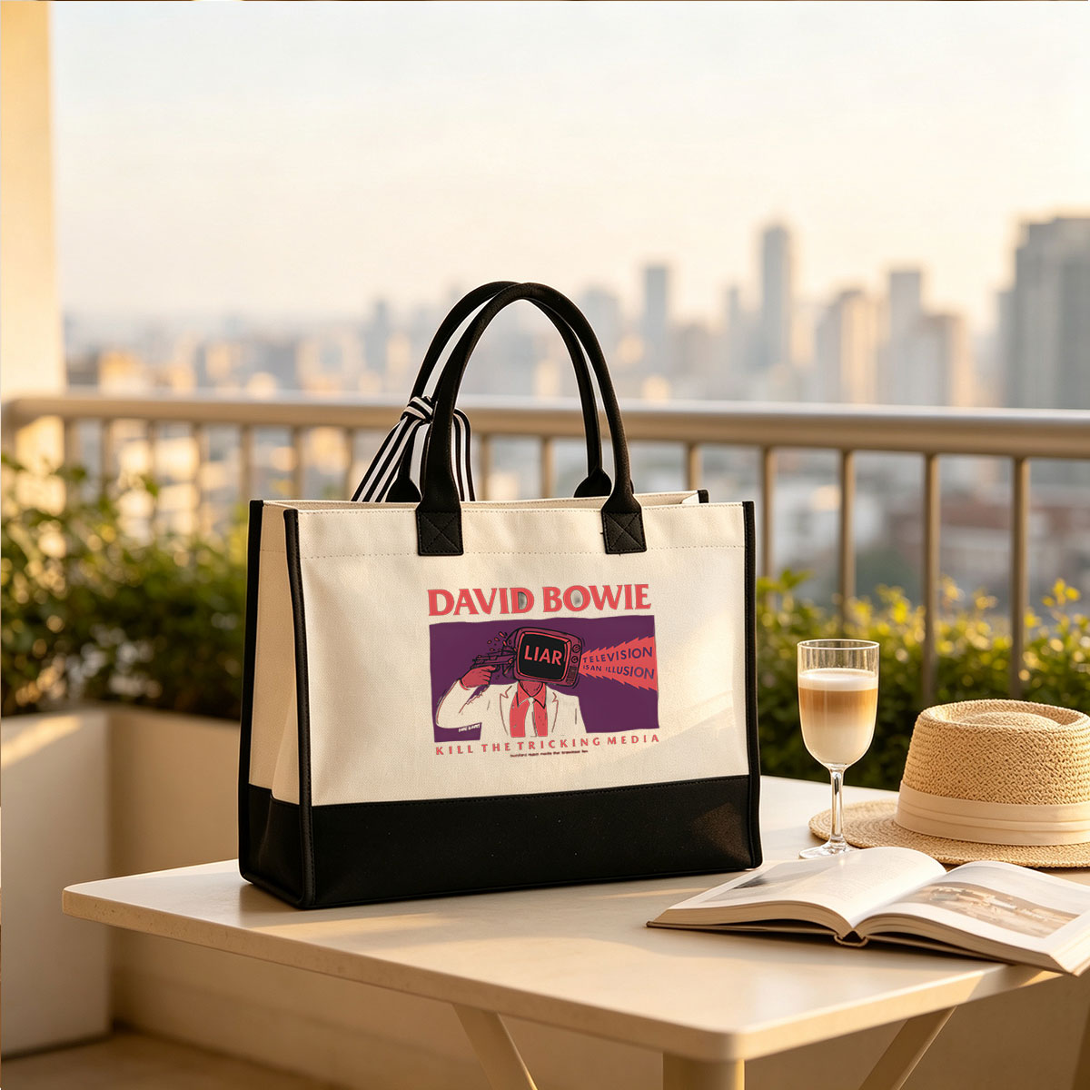 David Bowie: Liar Television is an Illusion – Kill the Tricking Media - Canvas patchwork gift tote bag