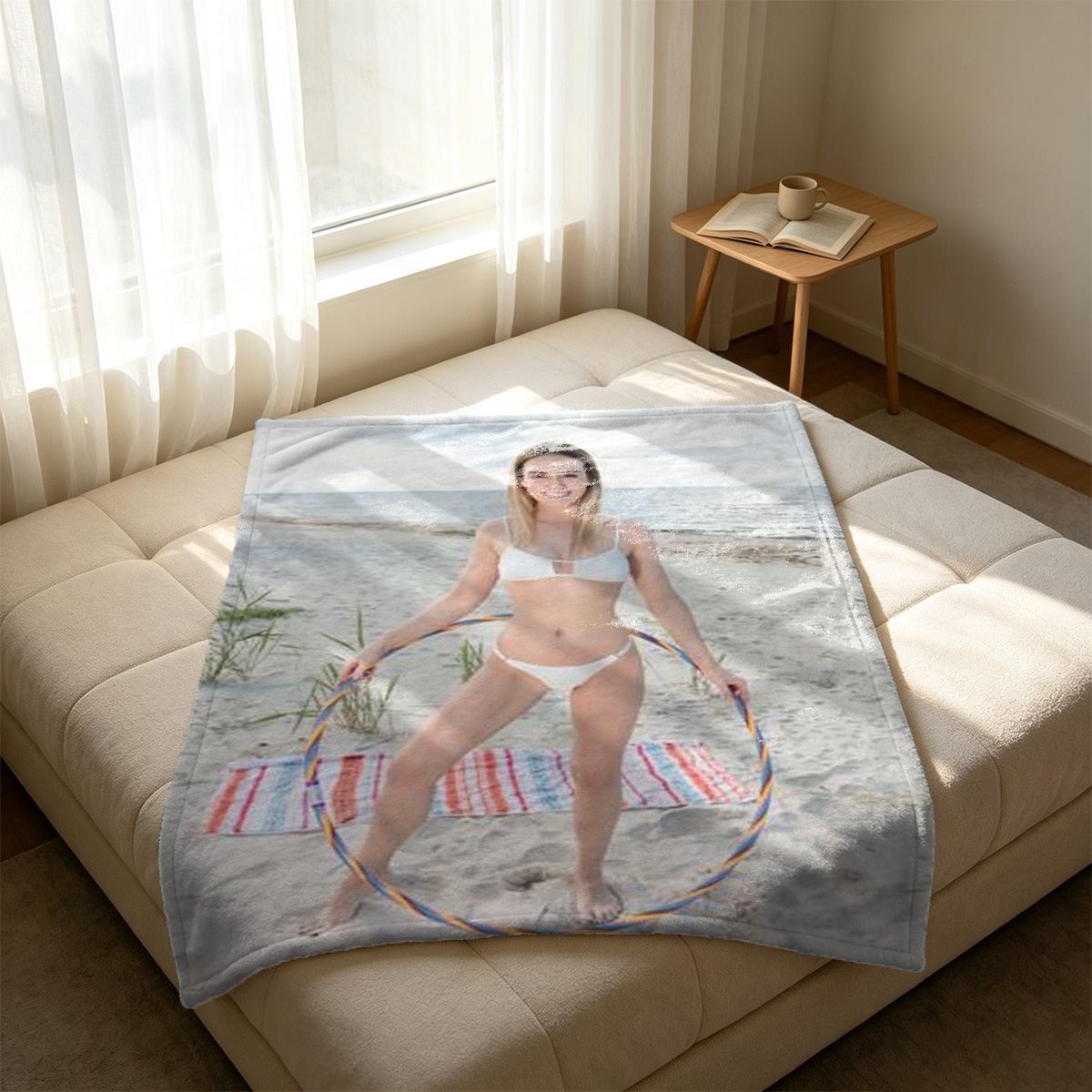 Christmas Eve in Black Lingerie and Blindfold - Blanket