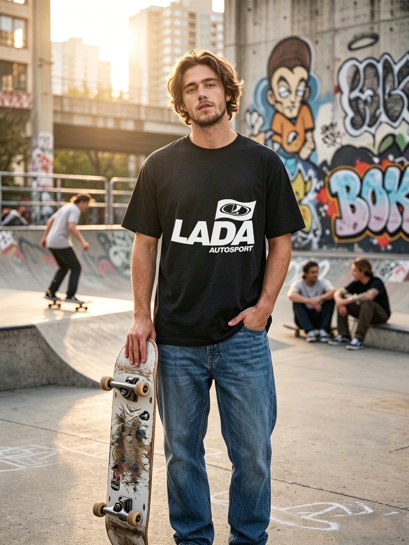 Men's LADA Autosport Logo Print T-Shirt Casual Round Neck Summer Lightweight Breathable Short Sleeve Tee for Car Enthusiasts and Motorsport Fans