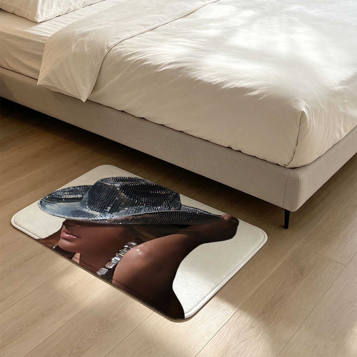 Beyoncé in Sparkling Cowboy Hat and Glittering Outfit - Flannel floor mat