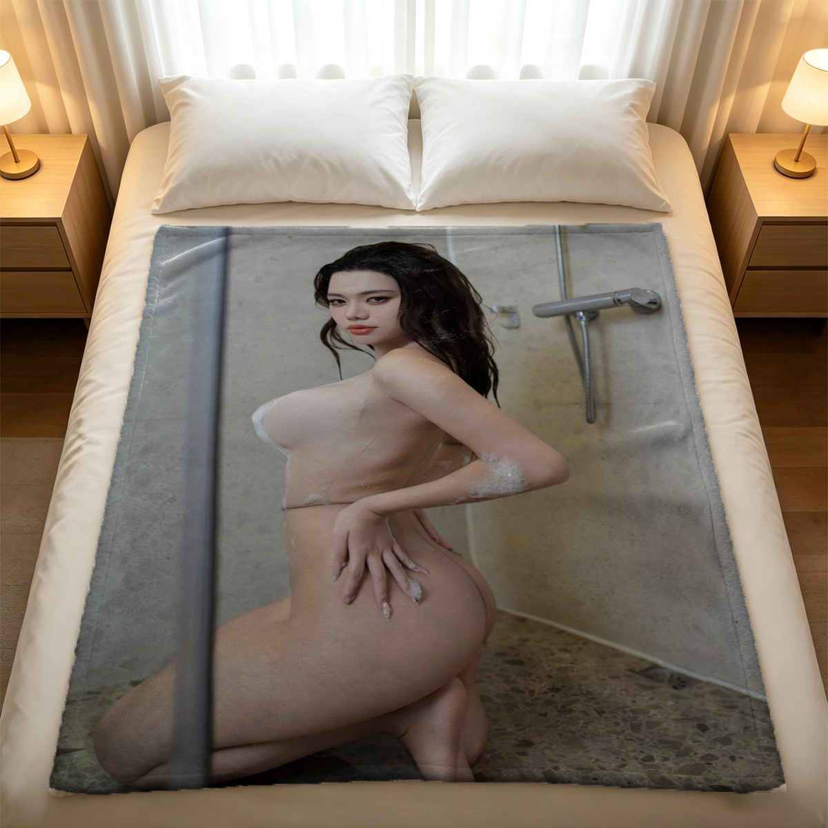 Dakota Tyler in yellow lingerie on all fours on bed. - Blanket