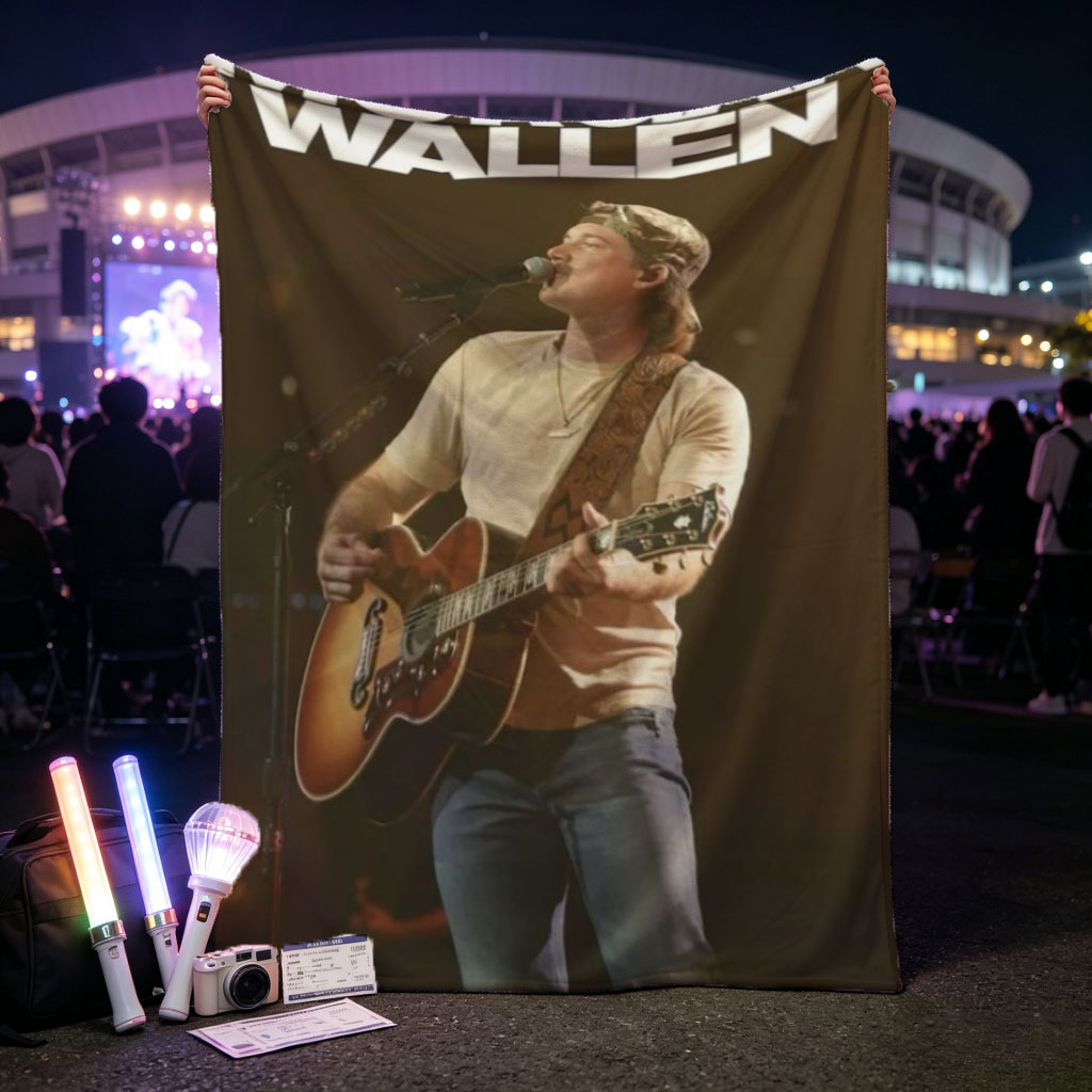 Morgan Wallen Live Performance Playing Acoustic Guitar on Stage - Blankets