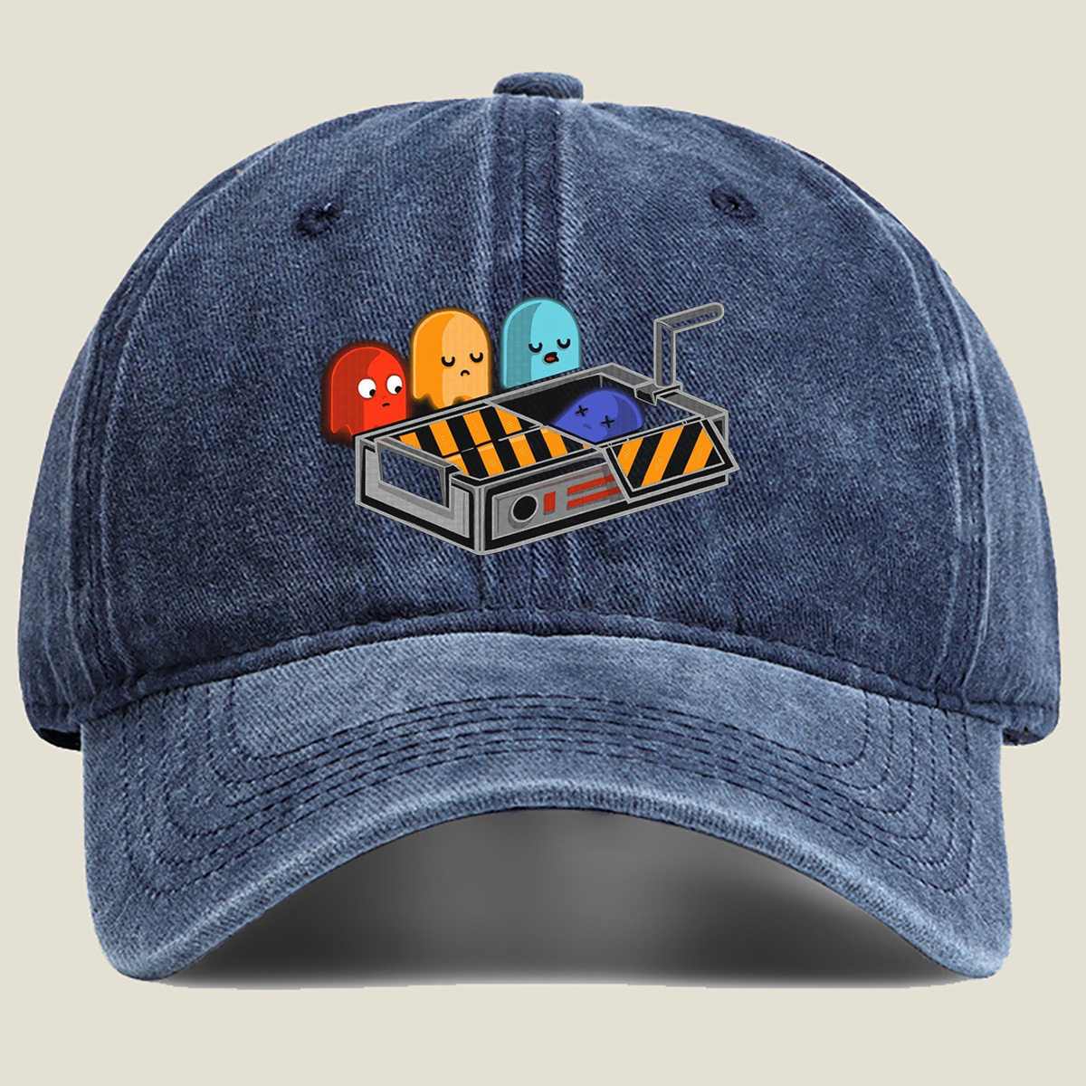 Pac-Man Ghosts in a Trap - Washed Denim - Baseball Cap
